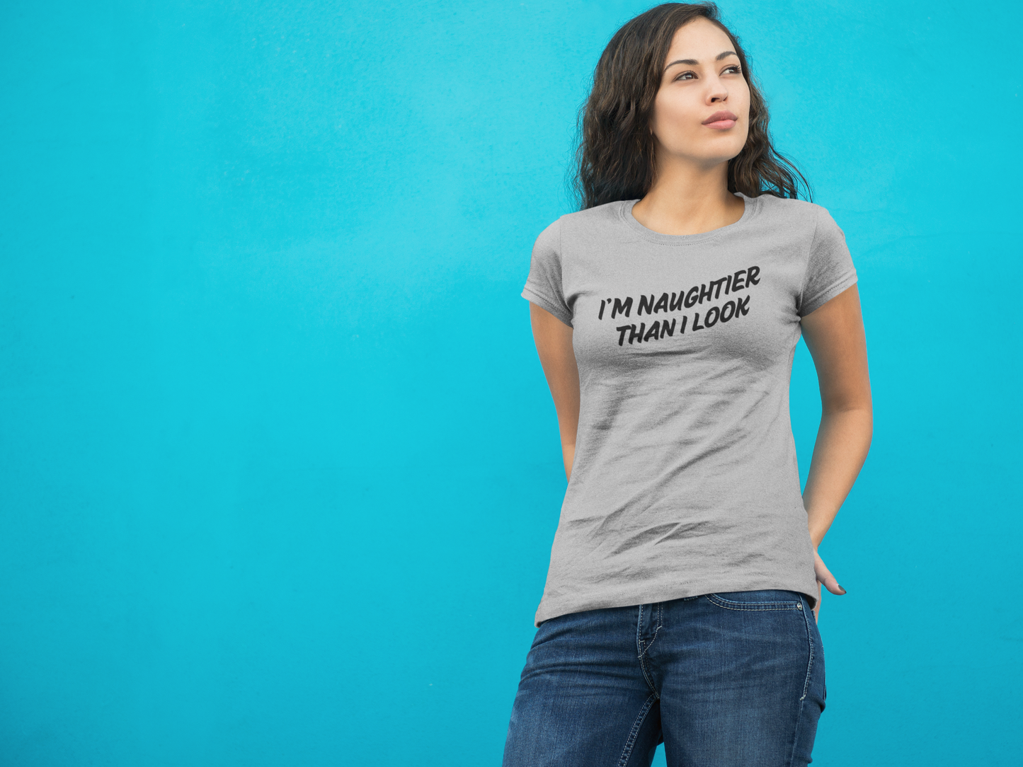 Women's I'm Naughtier Than I Look Grey T-Shirt