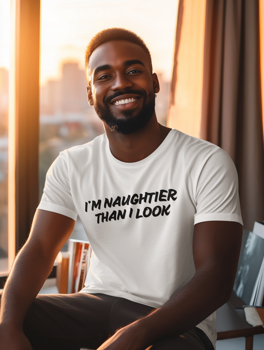 Men's I'm Naughtier Than I Look White T-Shirt