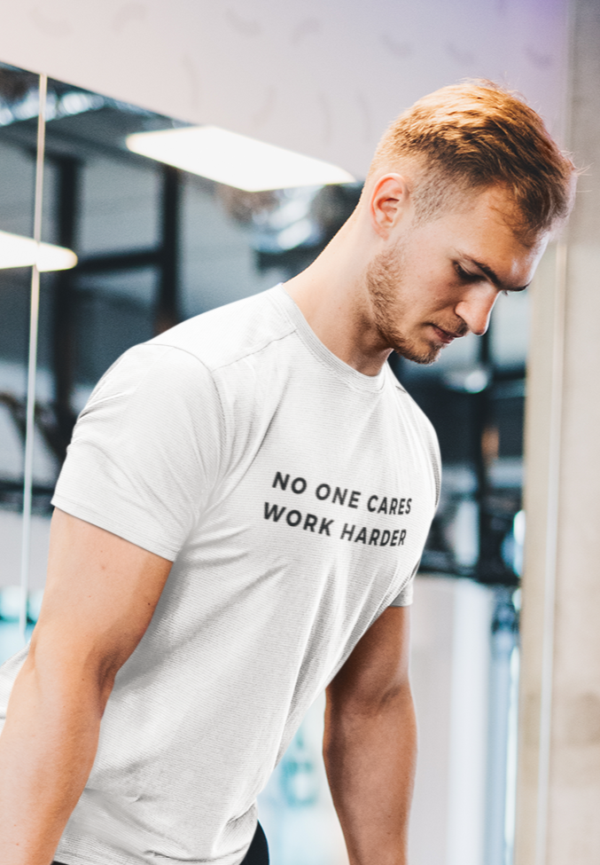 Men's No One Cares Work Harder White T-Shirt