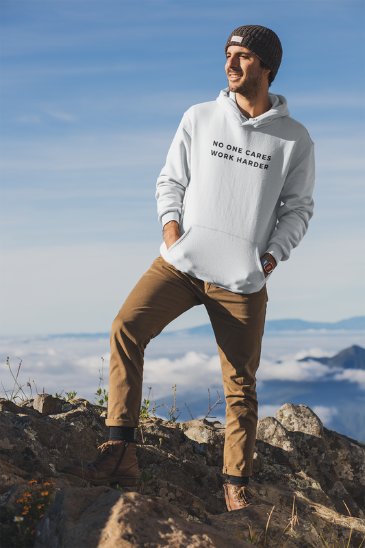 Men's No One Cares Work Harder White Hoodie