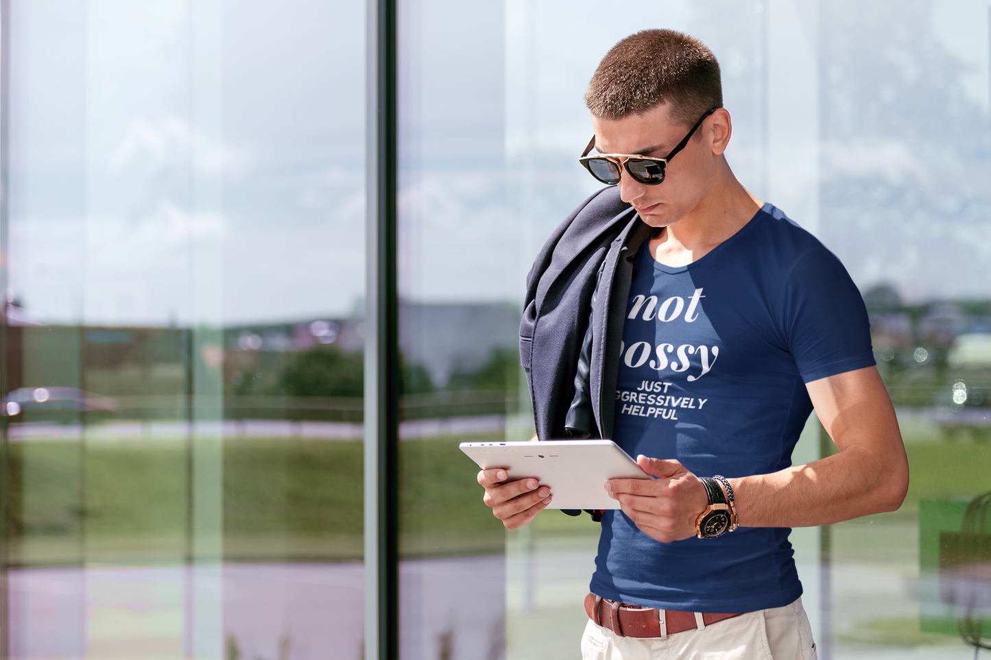 Not Bossy Just Aggressively Helpful Men's Blue T-Shirt