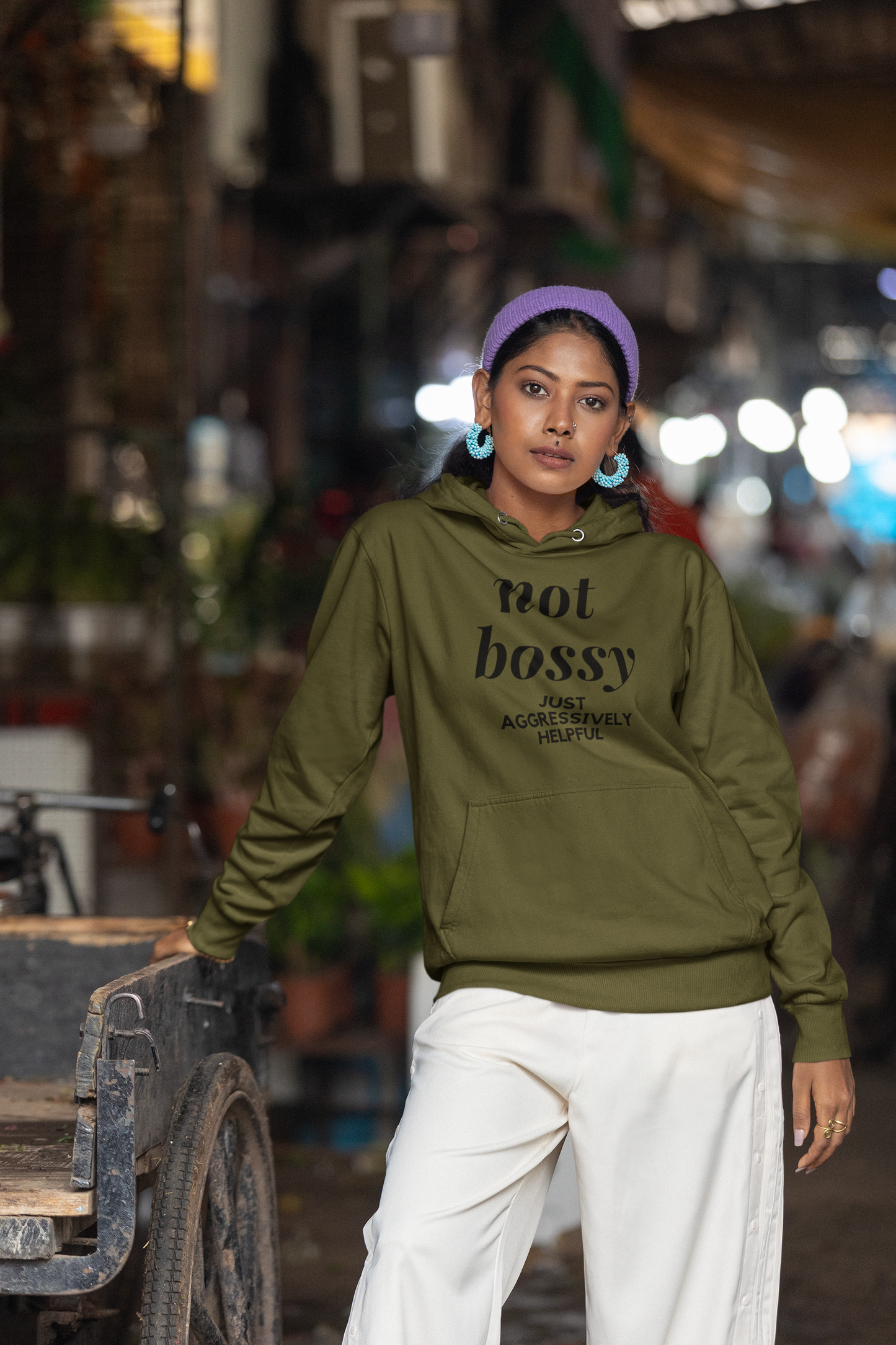Women's Not Bossy Just Aggressively Helpful Green Hoodie
