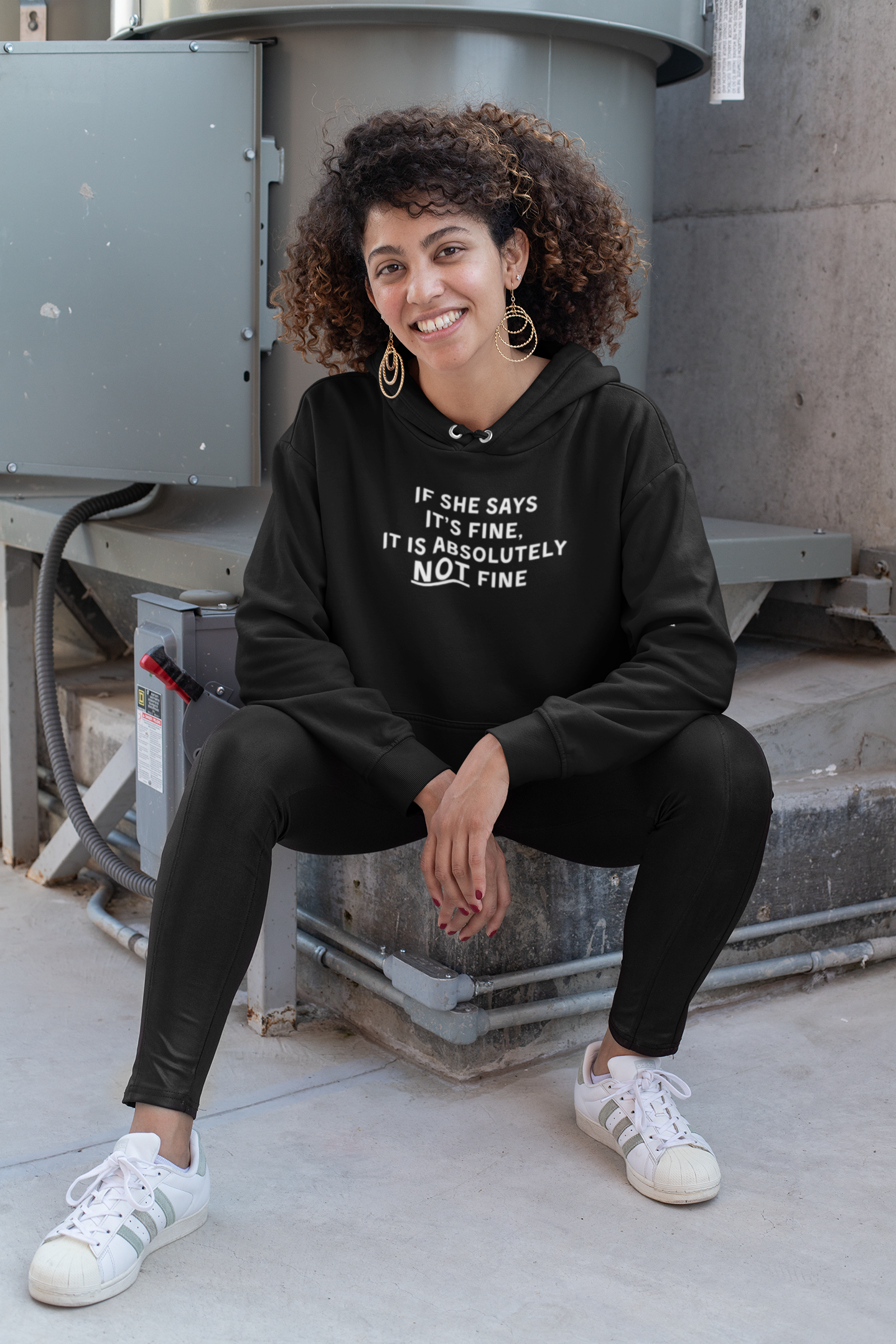 Women's If She Says It's Fine It Is Absolutely NOT Fine Black Hoodie