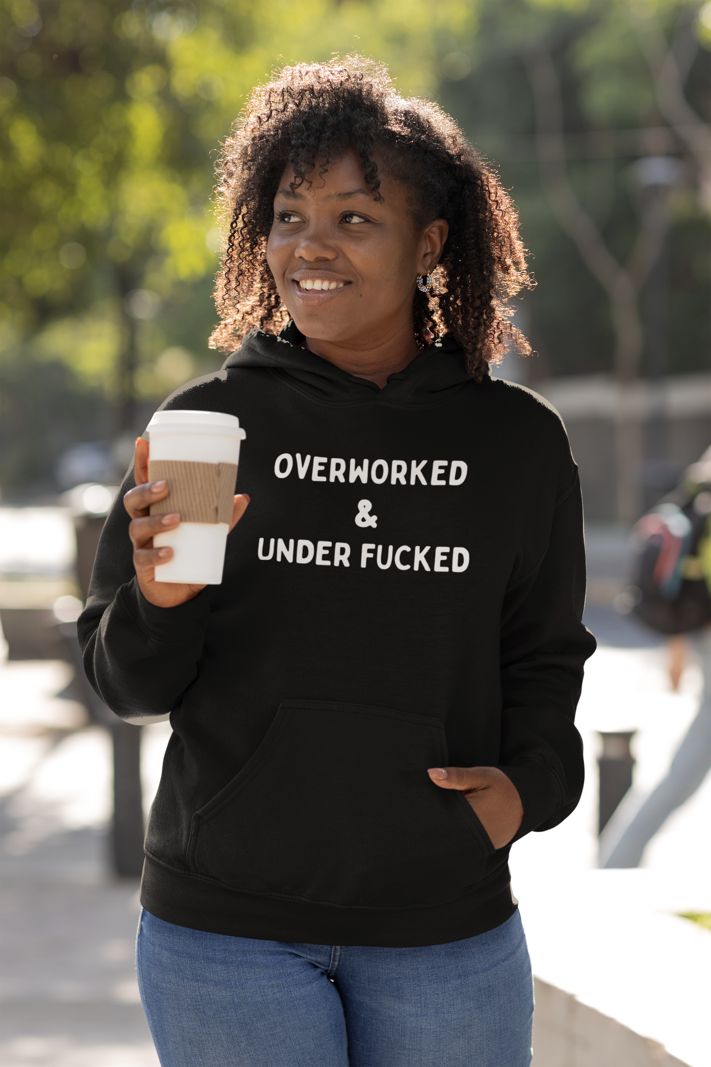 Women's Overworked and Underfucked Black Hoodie