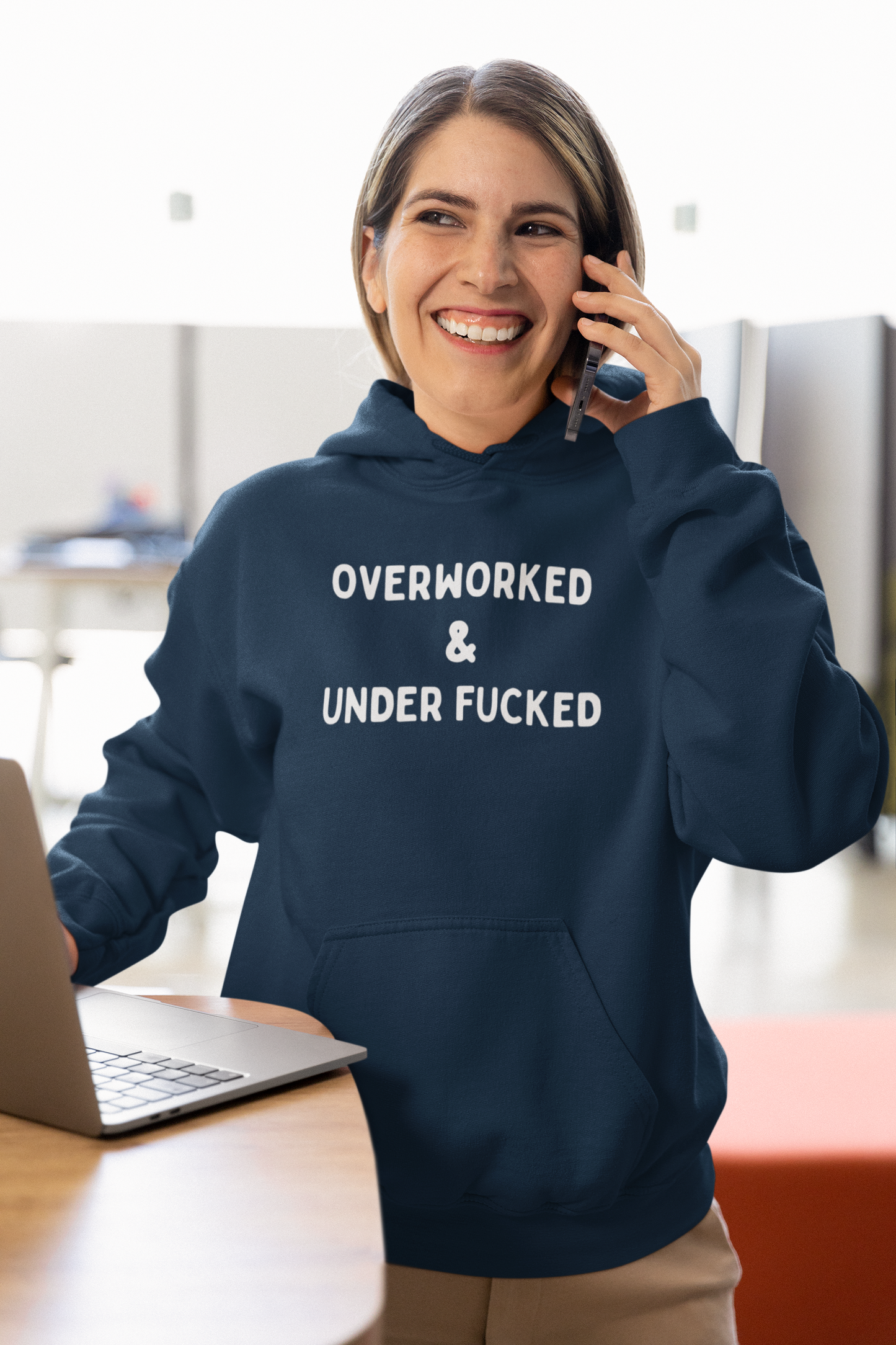 Women's Overworked and Underfucked Blue Hoodie