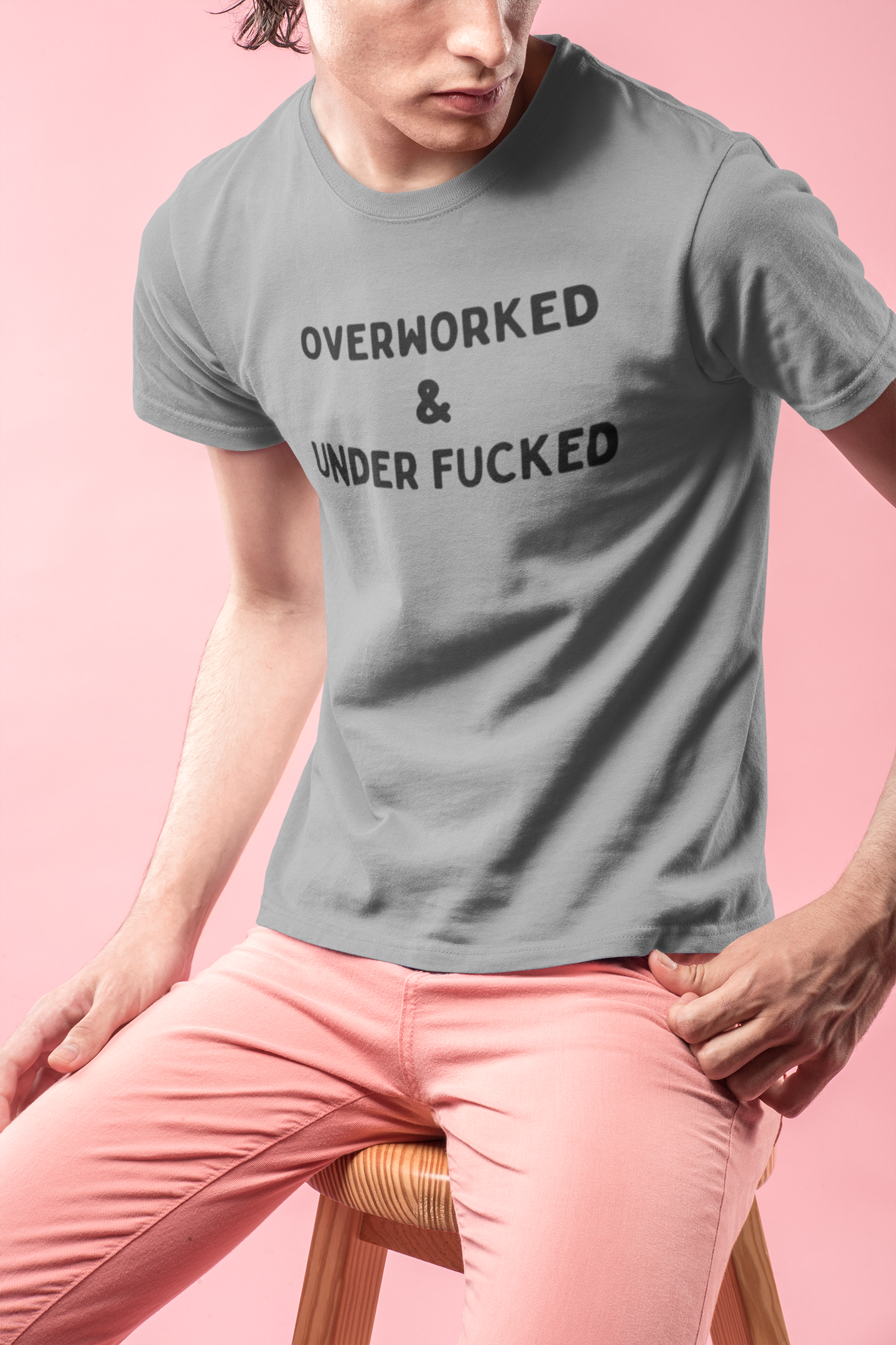 Men's Overworked and Underfucked Grey T-Shirt