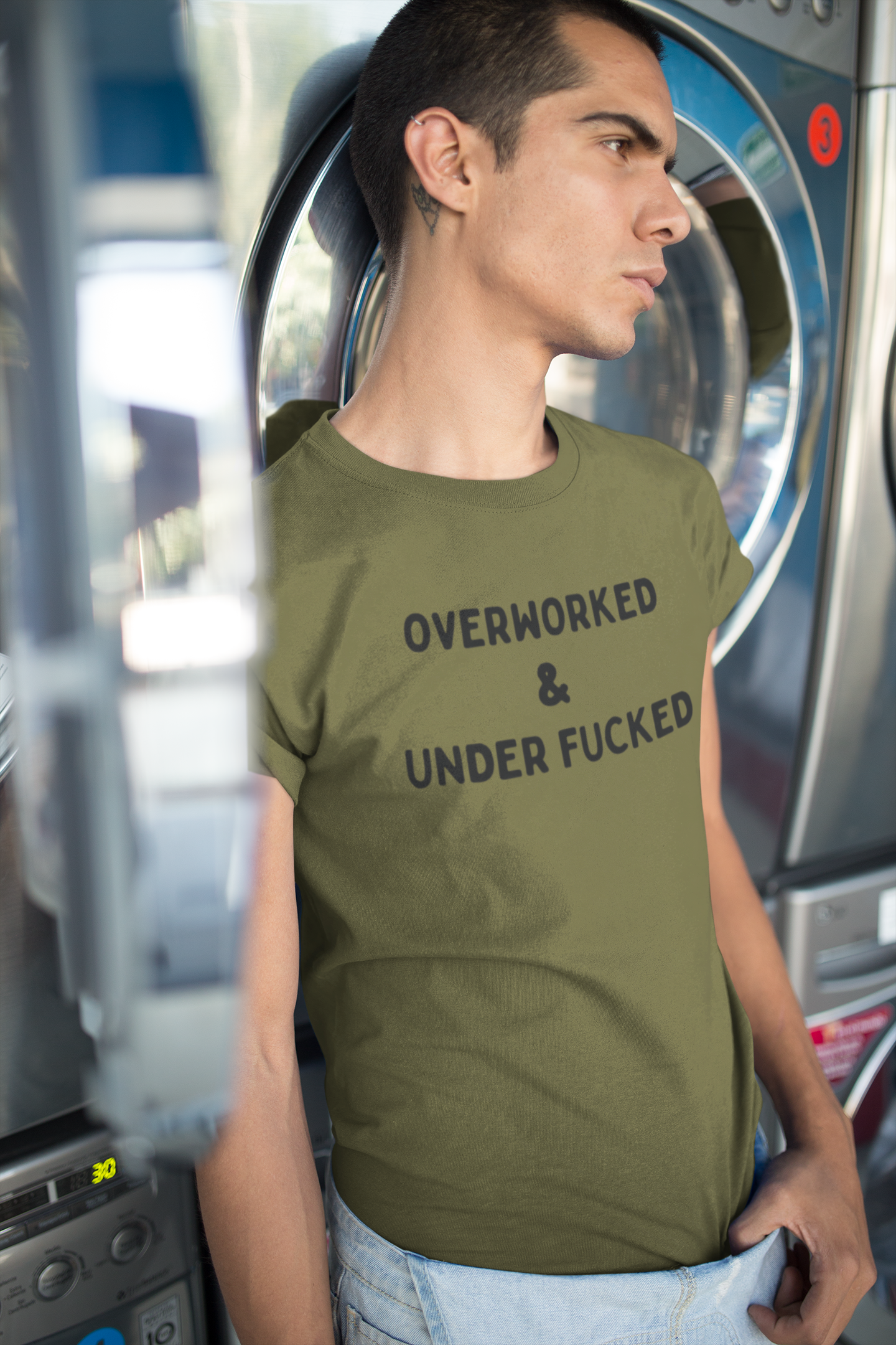 Men's Overworked and Underfucked Green T-Shirt