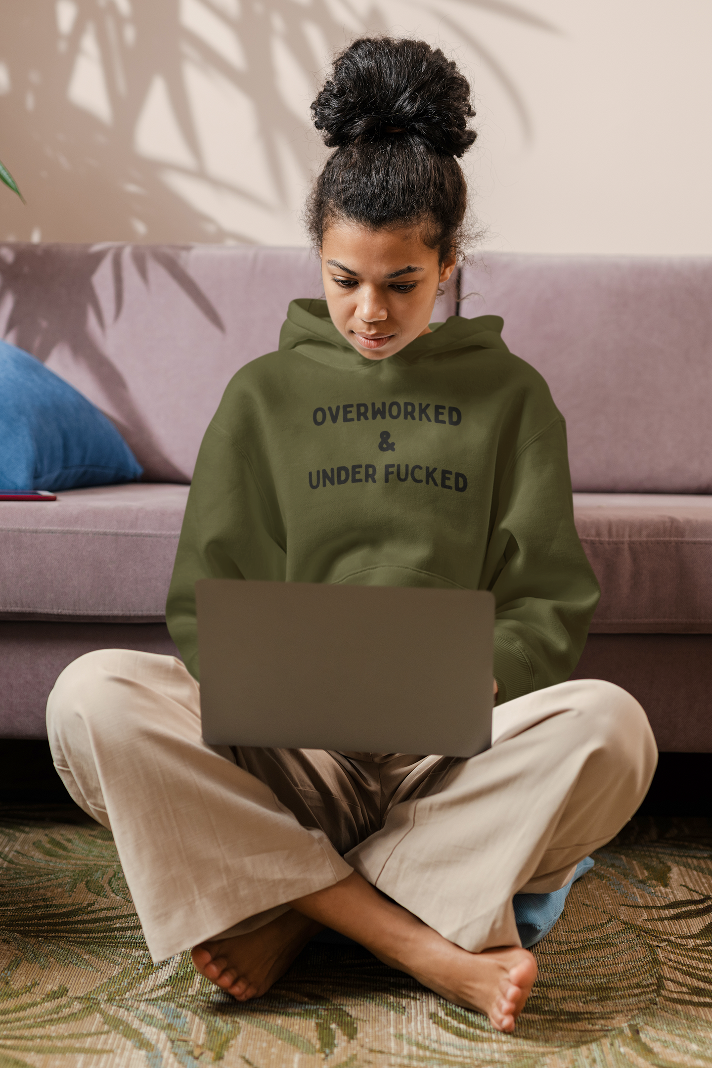 Women's Overworked and Underfucked Green Hoodie