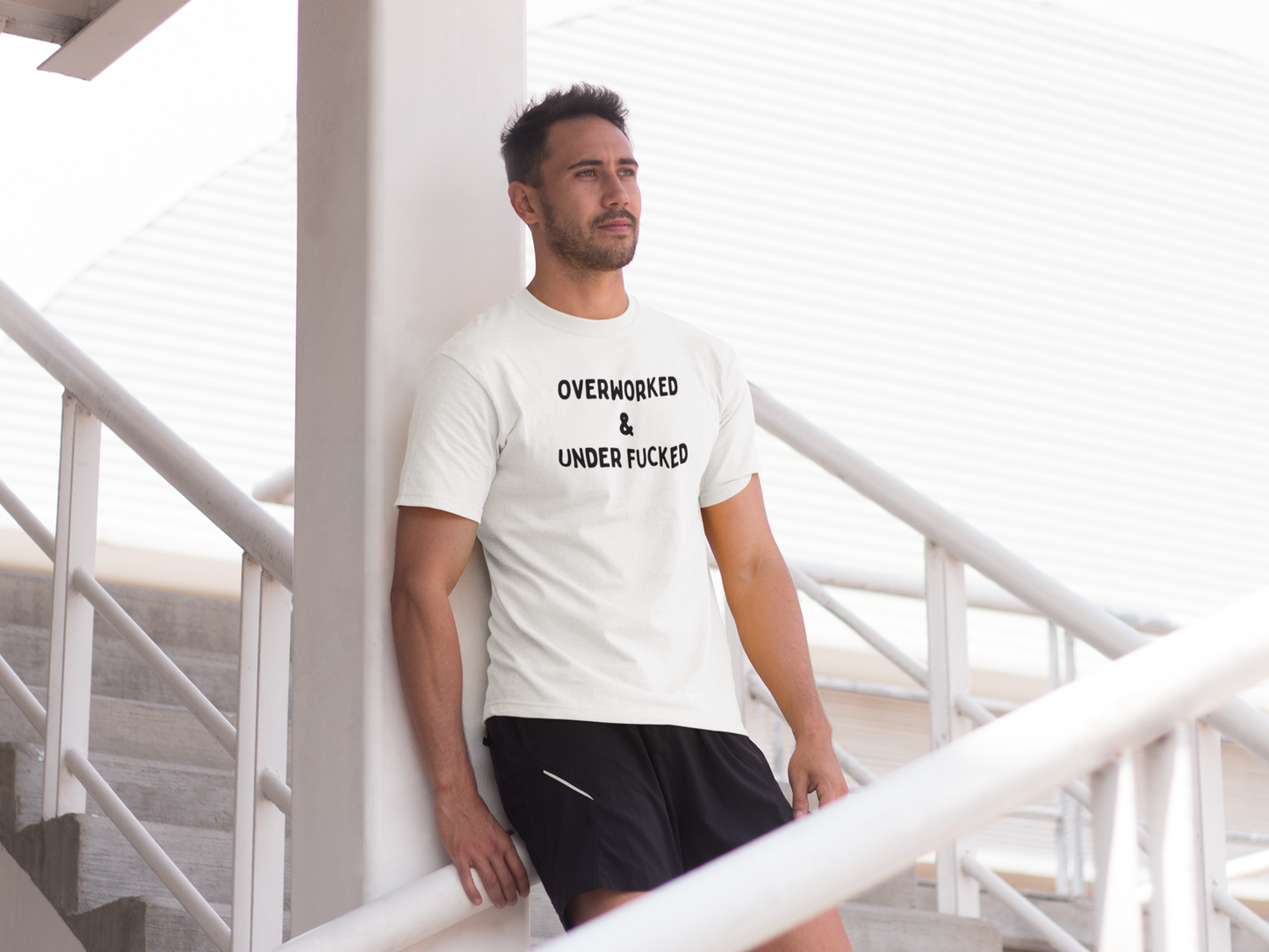 Men's Overworked and Underfucked White T-Shirt