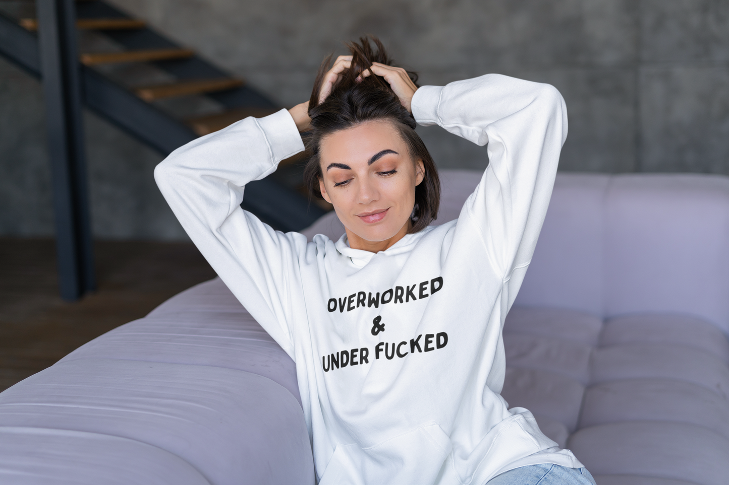 Women's Overworked and Underfucked White Hoodie