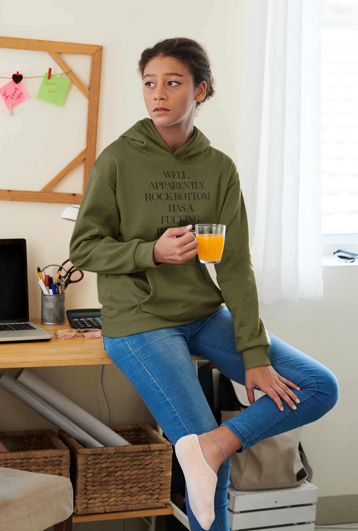 Women's Well Apparently Rock Bottom Has A Fucking Basement Green Hoodie