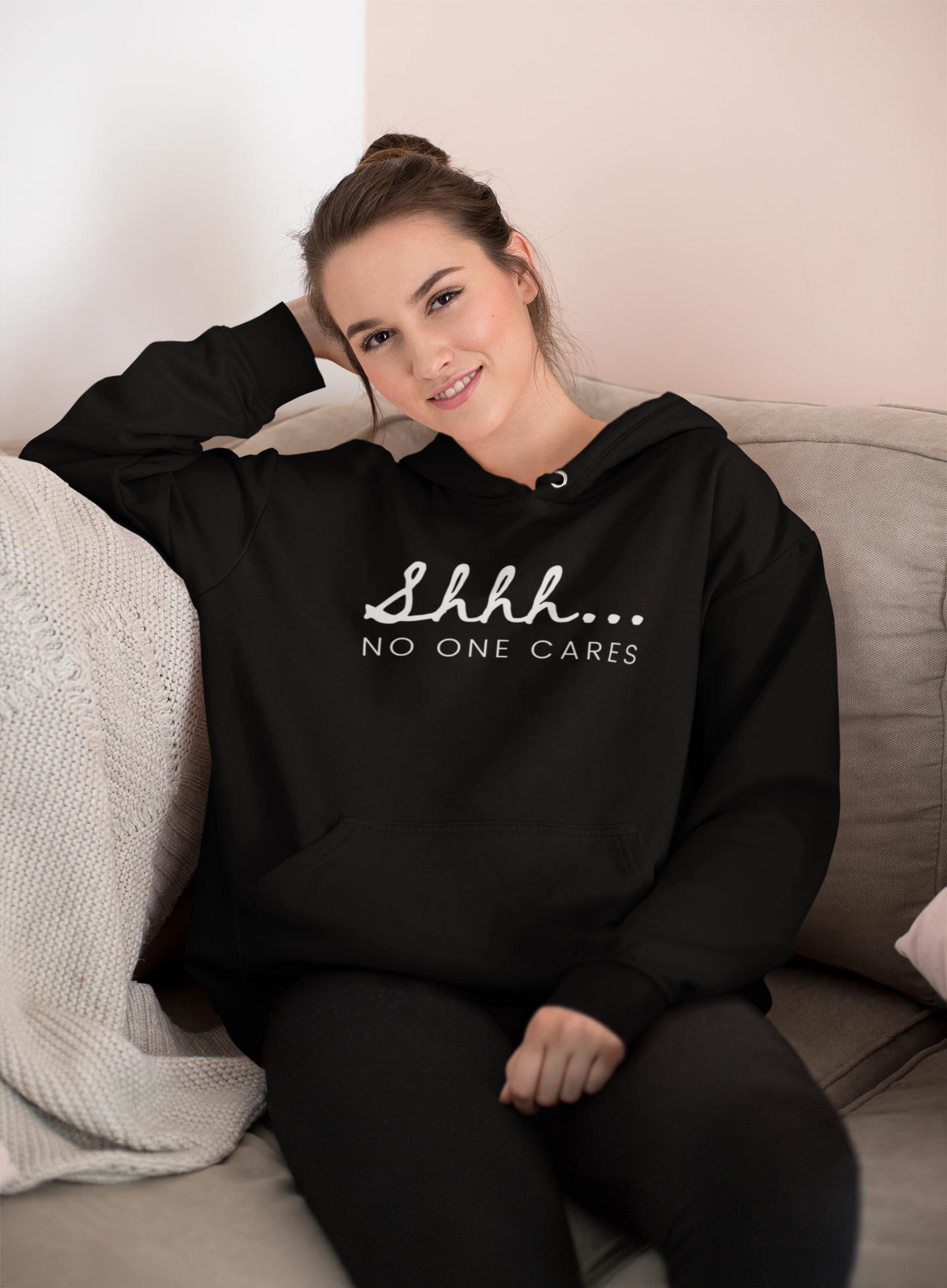 Women's Shhh... No One Cares Black Hoodie