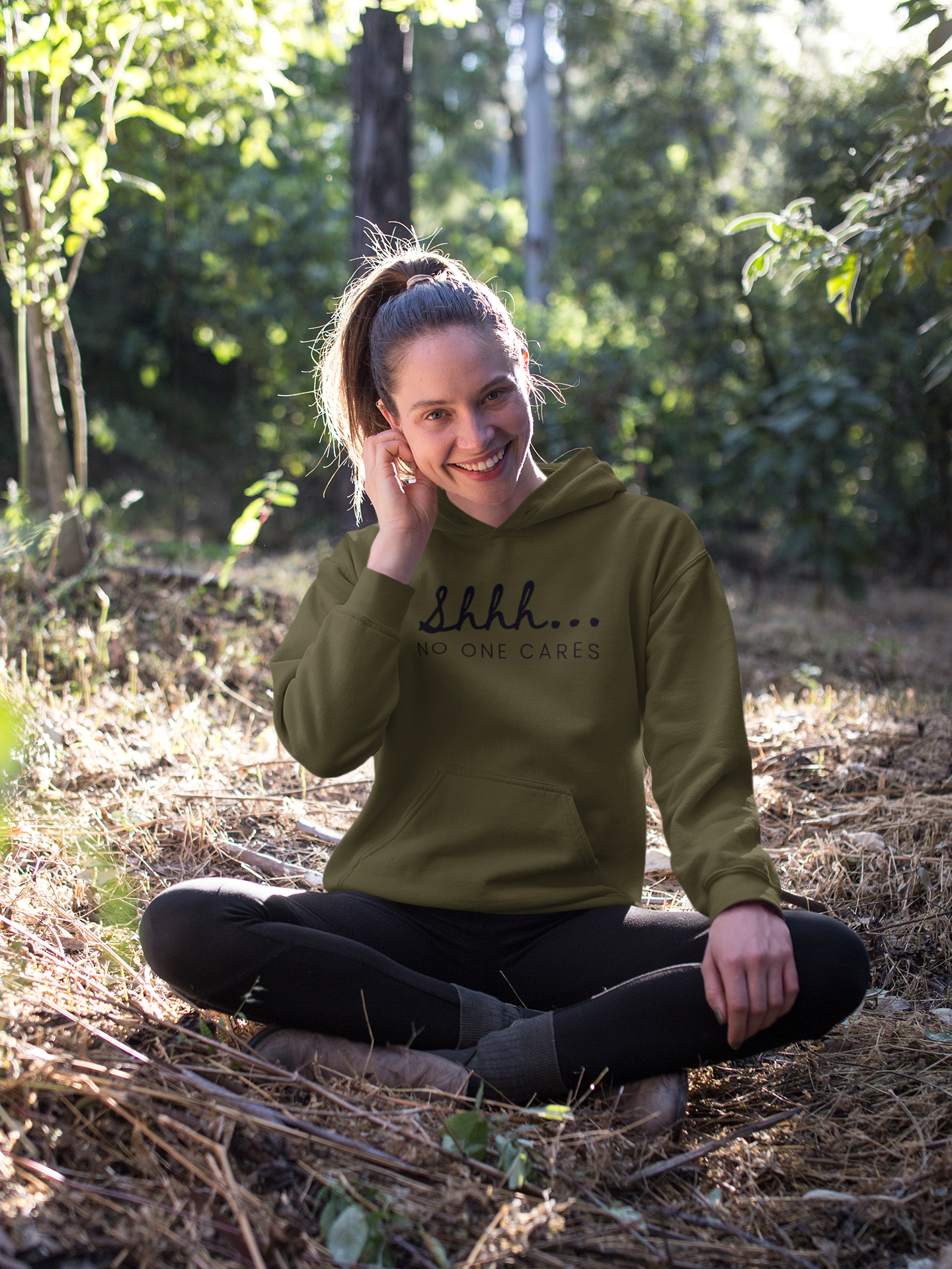 Women's Shhh... No One Cares Green Hoodie