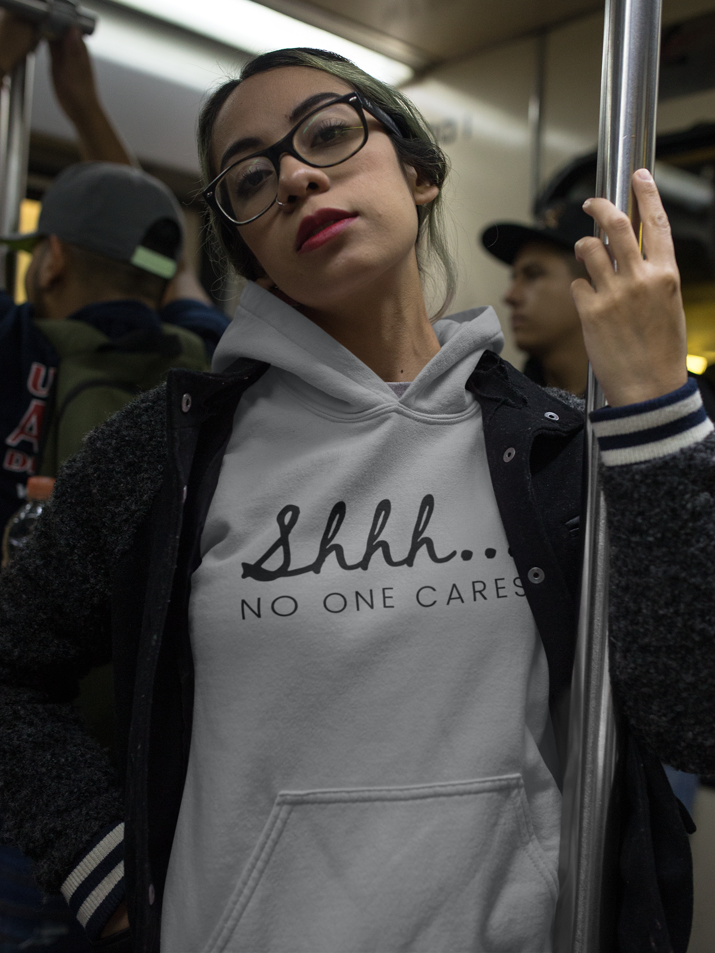 Women's Shhh... No One Cares Grey Hoodie