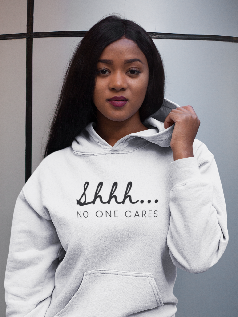 Women's Shhh... No One Cares White Hoodie