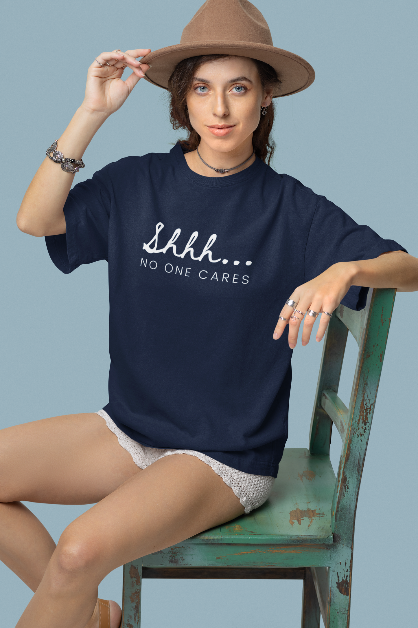 Women's Shhh...No One Cares Blue T-Shirt