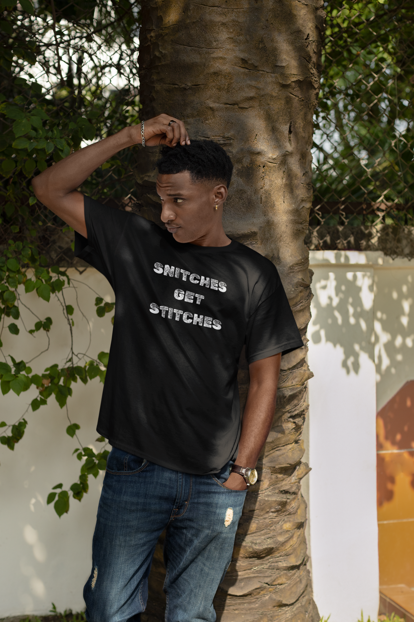 Men's Snitches Get Stitches Black T-Shirt