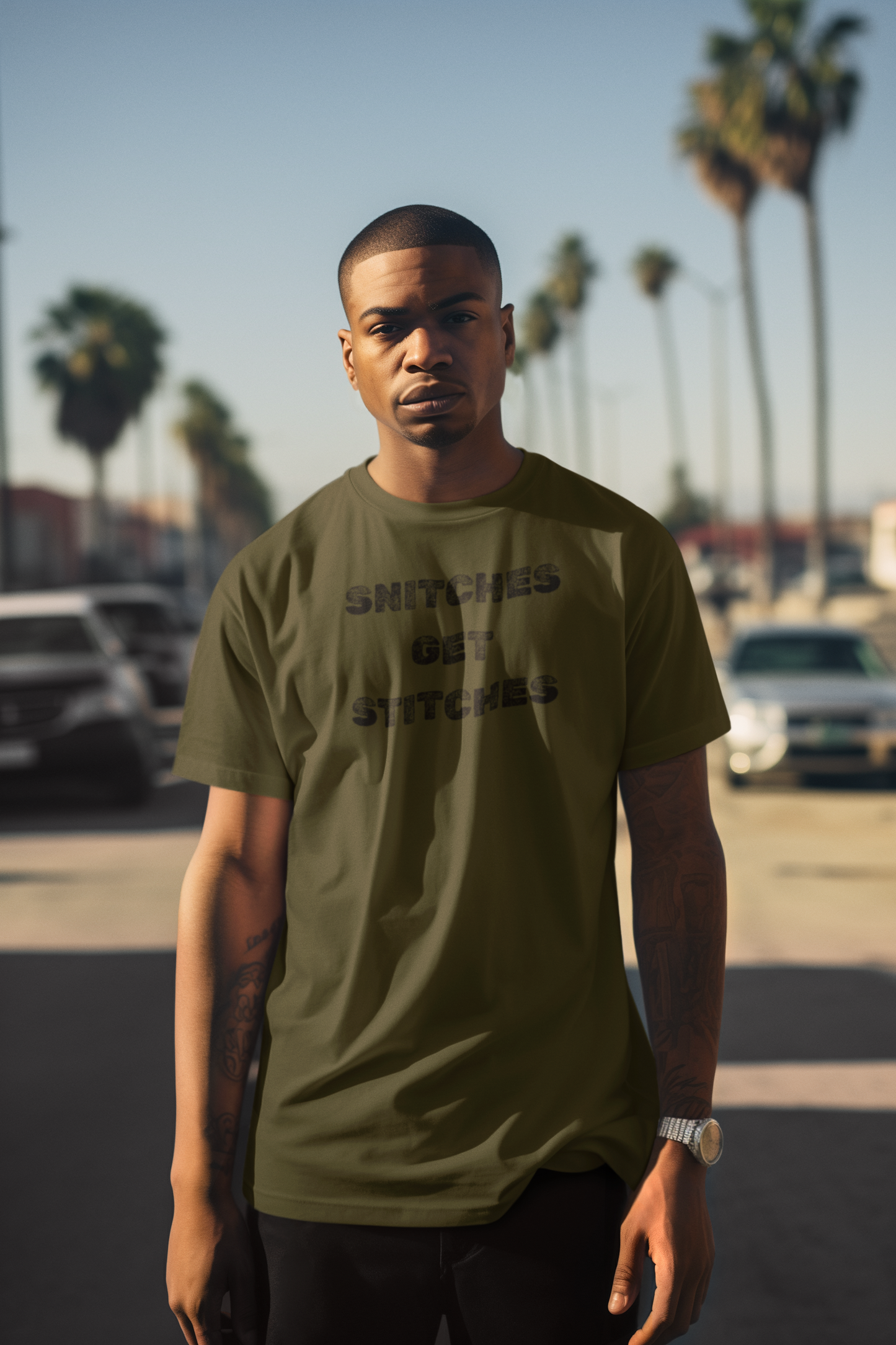 Men's Snitches Get Stitches Green T-Shirt