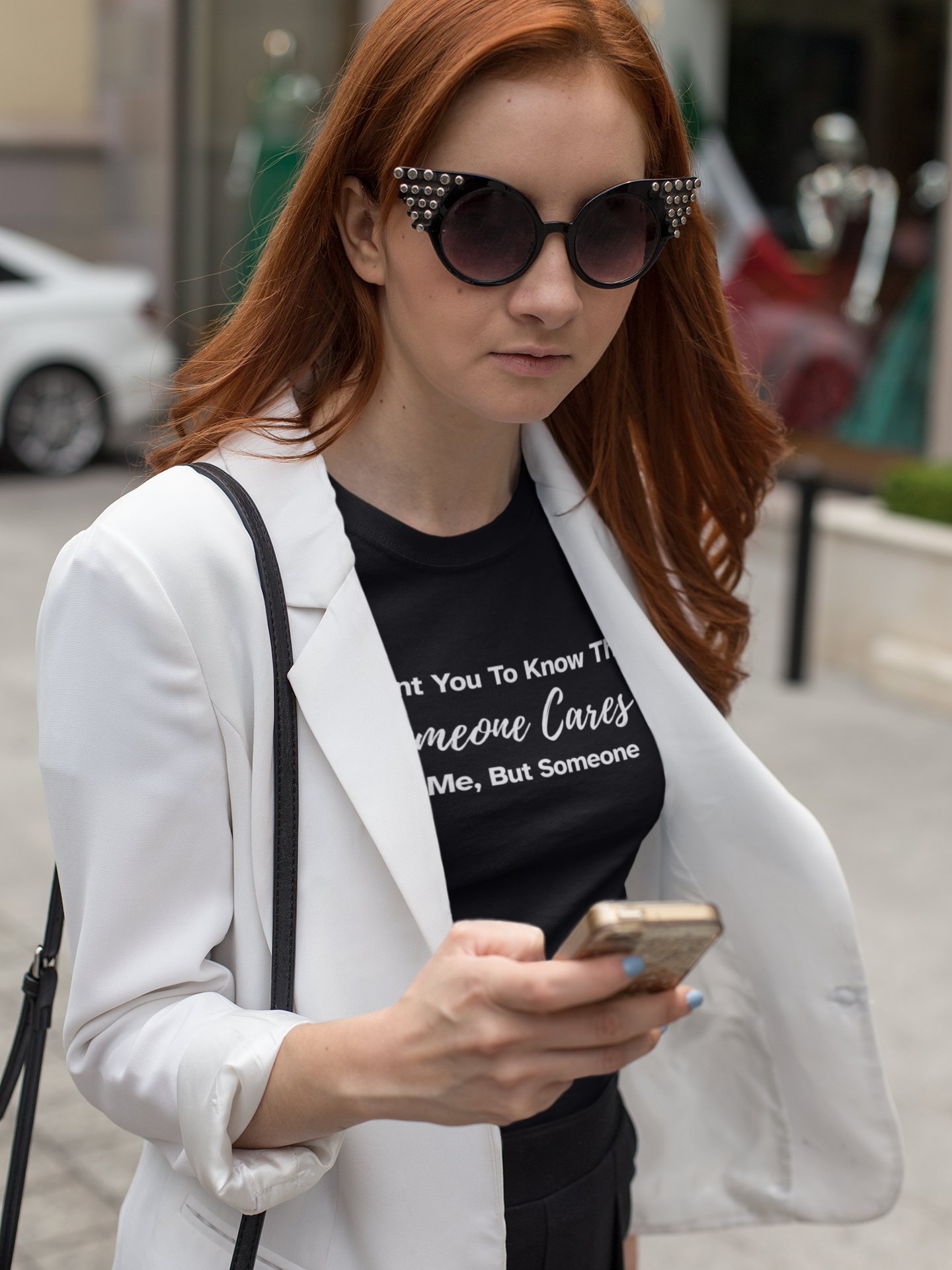 Women's I Want You To Know That Someone Cares. Not Me, But Someone Black T-Shirt