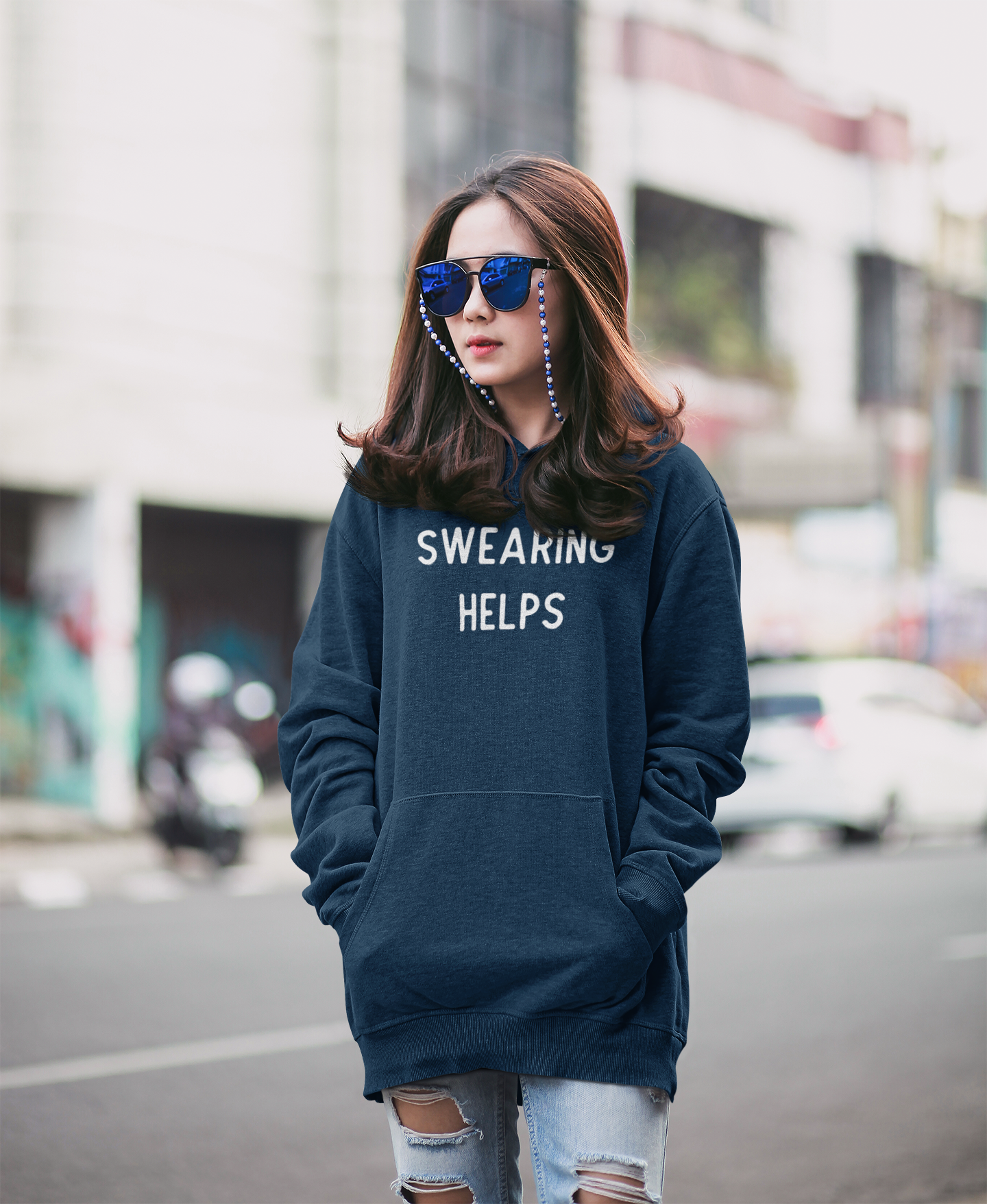 Women's Swearing Helps Blue Hoodie