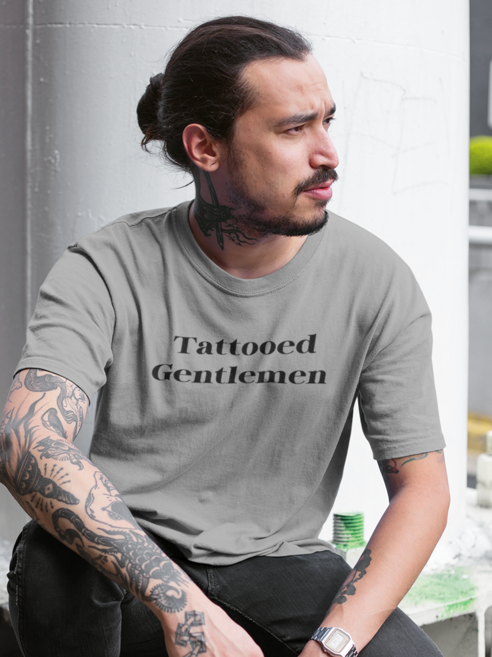 Men's Tattooed Gentlemen Grey T-Shirt