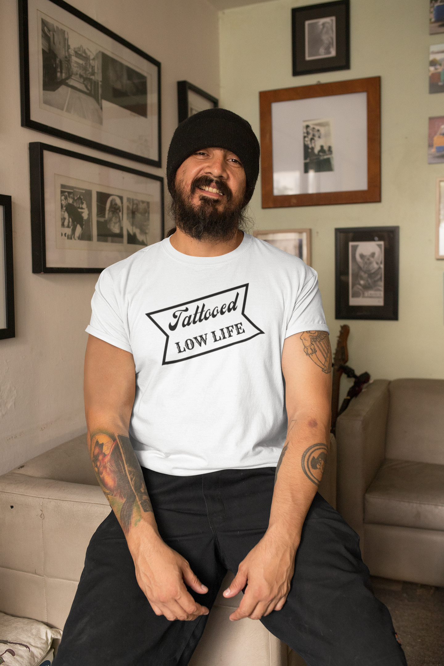 Men's Tattooed Low Life White T-Shirt