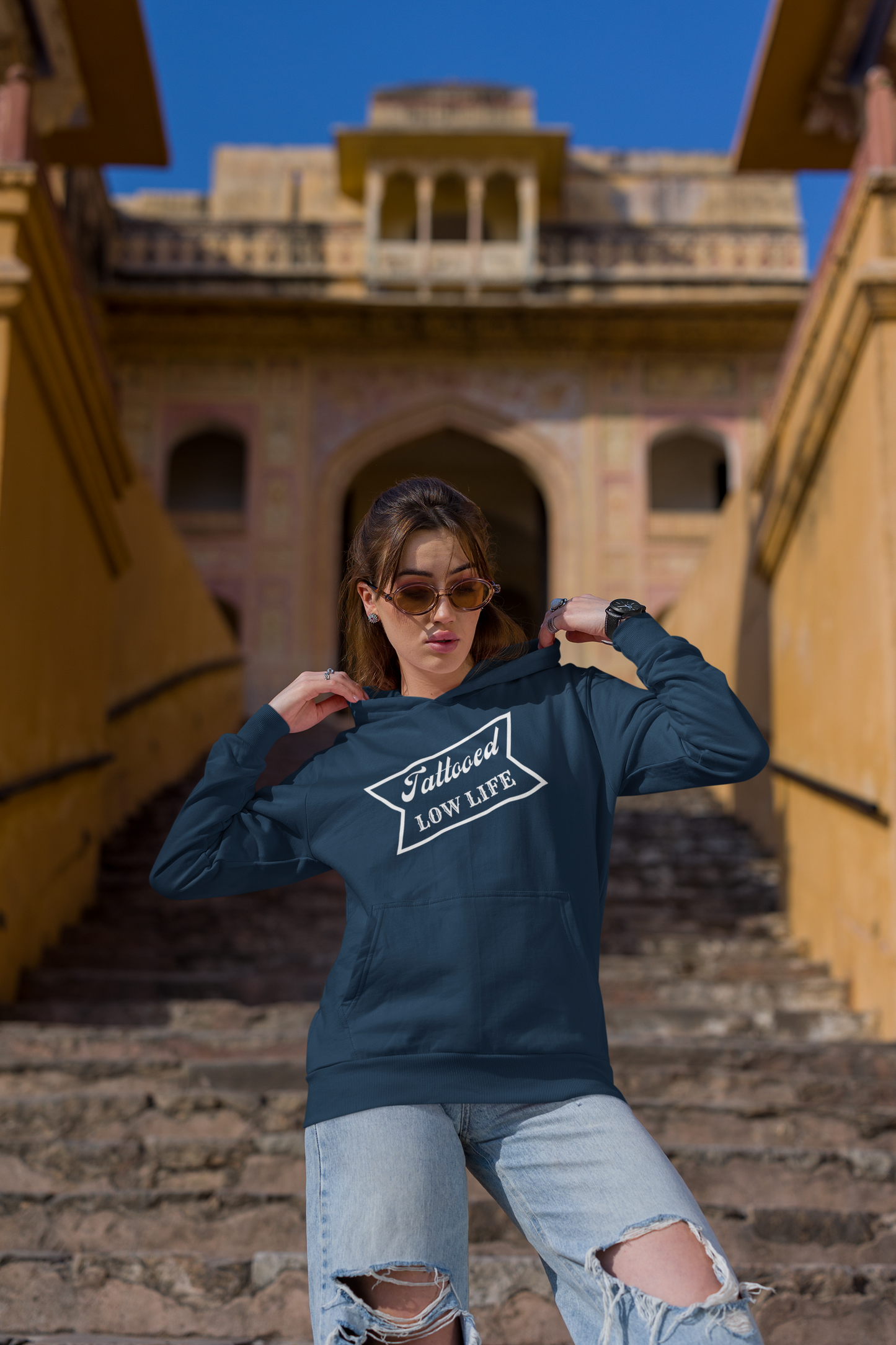 Women's Tattooed Low Life Blue Hoodie