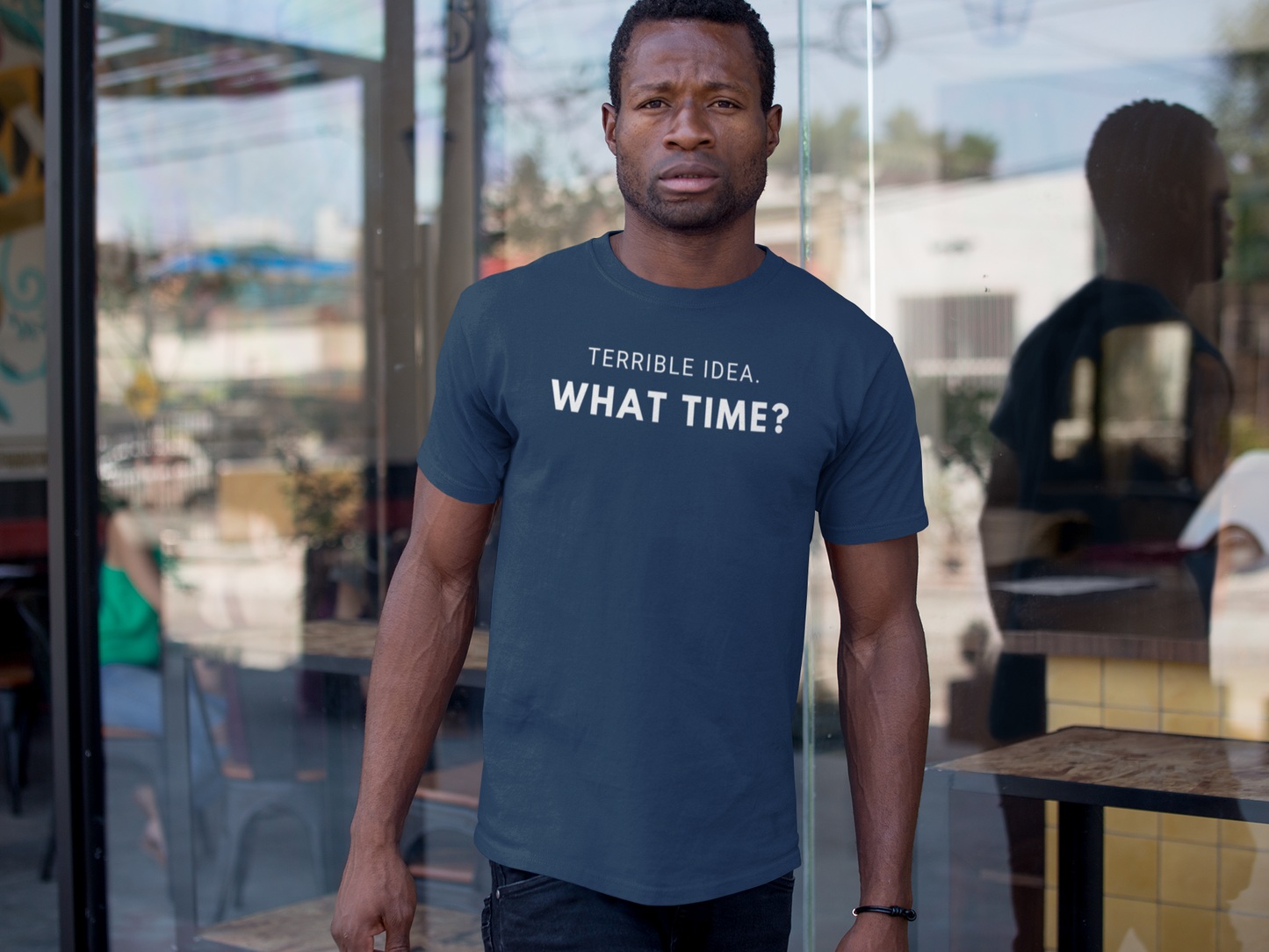 Men's Terrible Idea. What Time? Blue T-Shirt