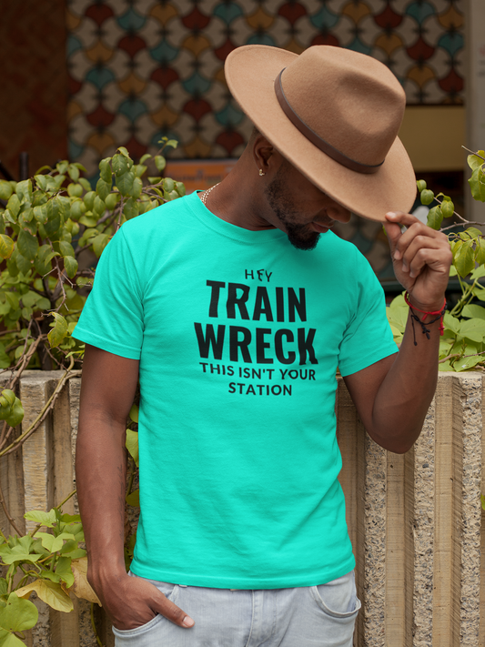 Men's Hey Train Wreck This Isn't Your Station Mint Green T-Shirt