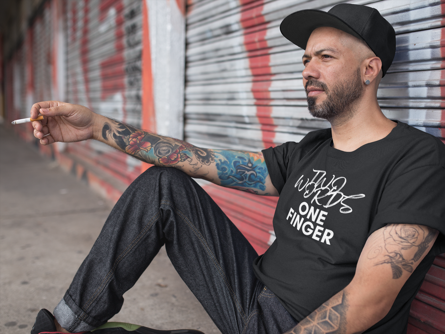 Men's Two Words One Finger Black T-Shirt