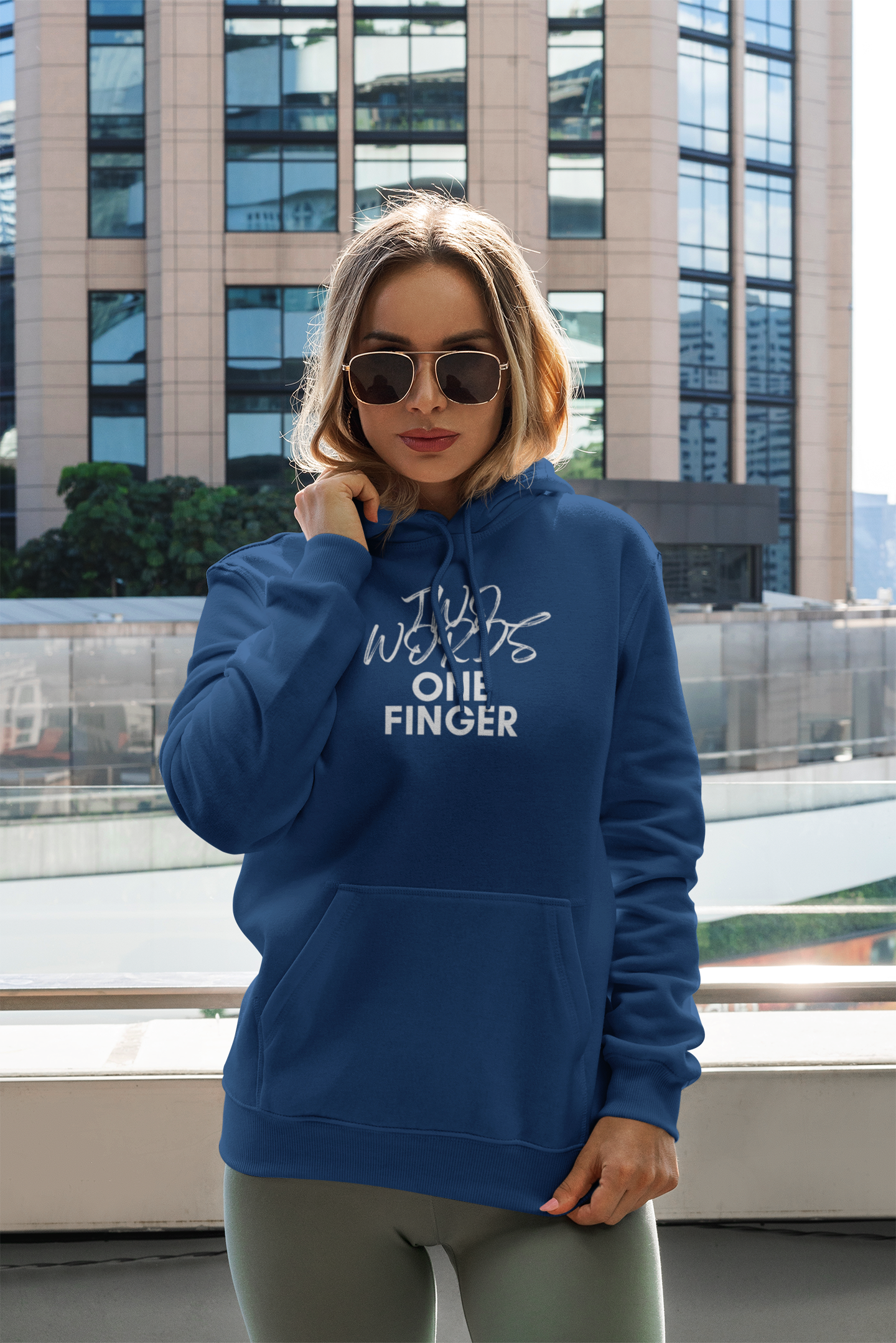Women's Two Words One Finger Blue Hoodie