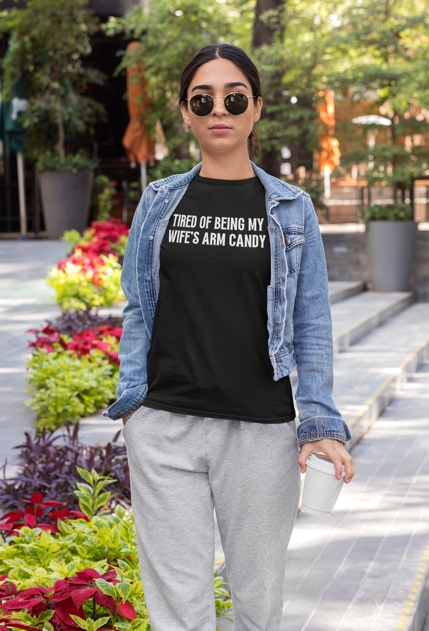 Women's Tired of Being My Wife's Arm Candy Black T-Shirts