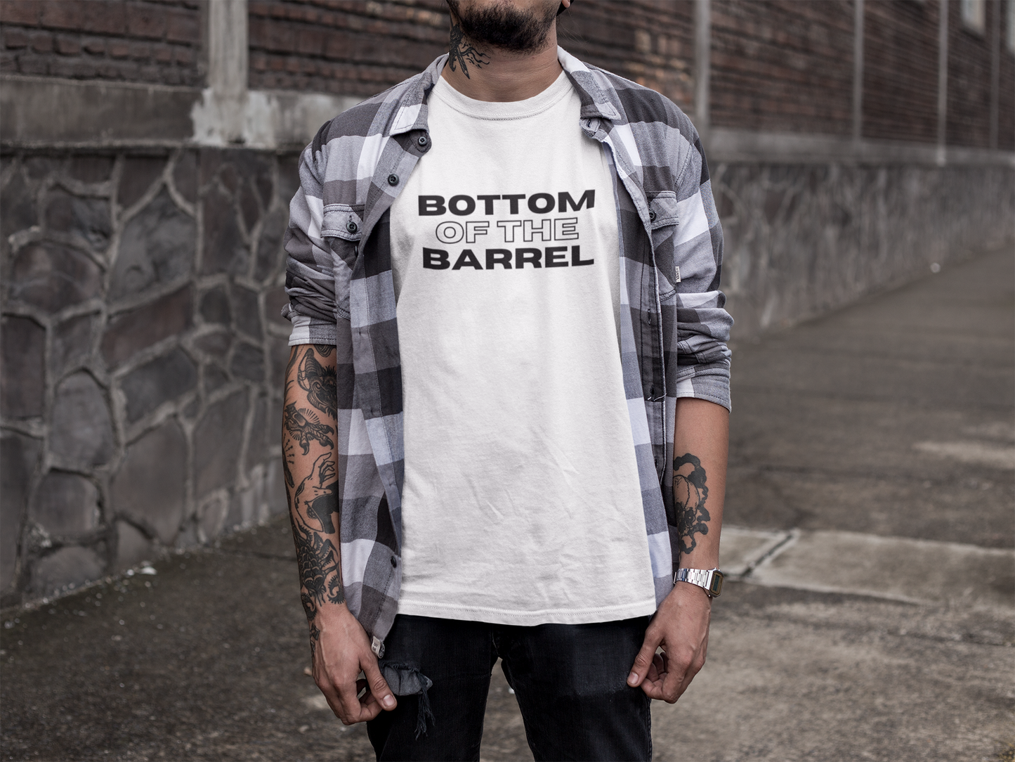 Men's Bottom of the Barrel White T-Shirt