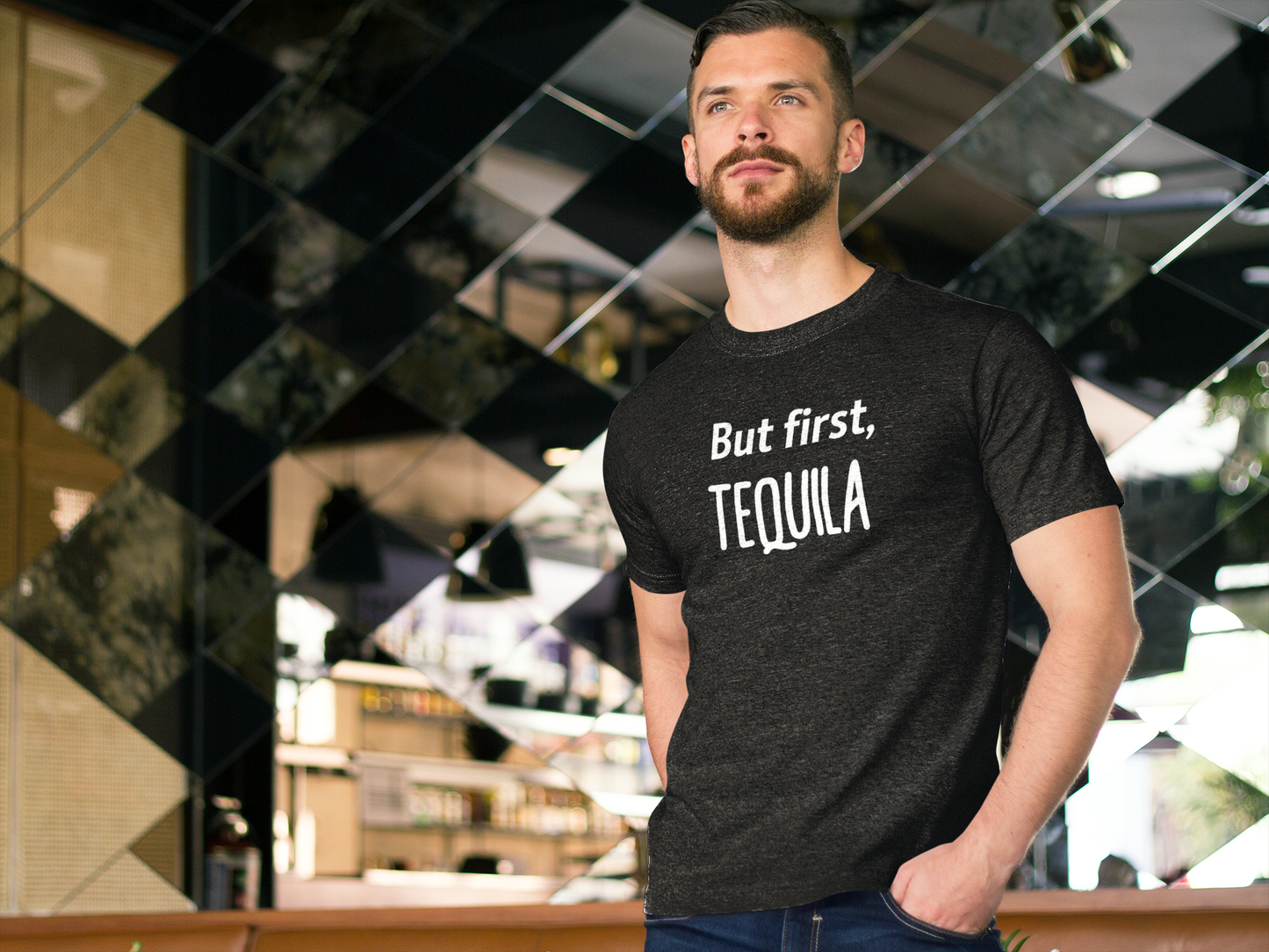 Men's But First Tequila Black T-Shirt