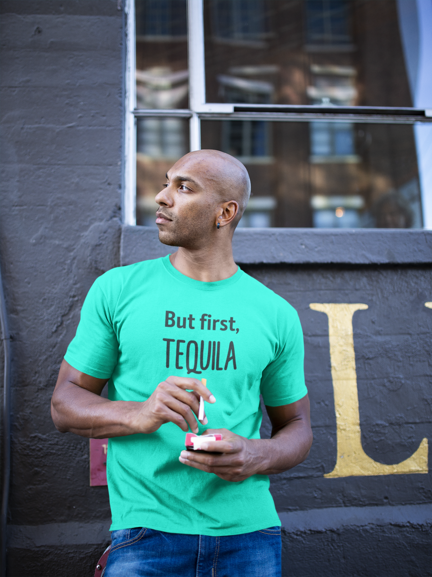 Men's But First Tequila Mint Green T-Shirt