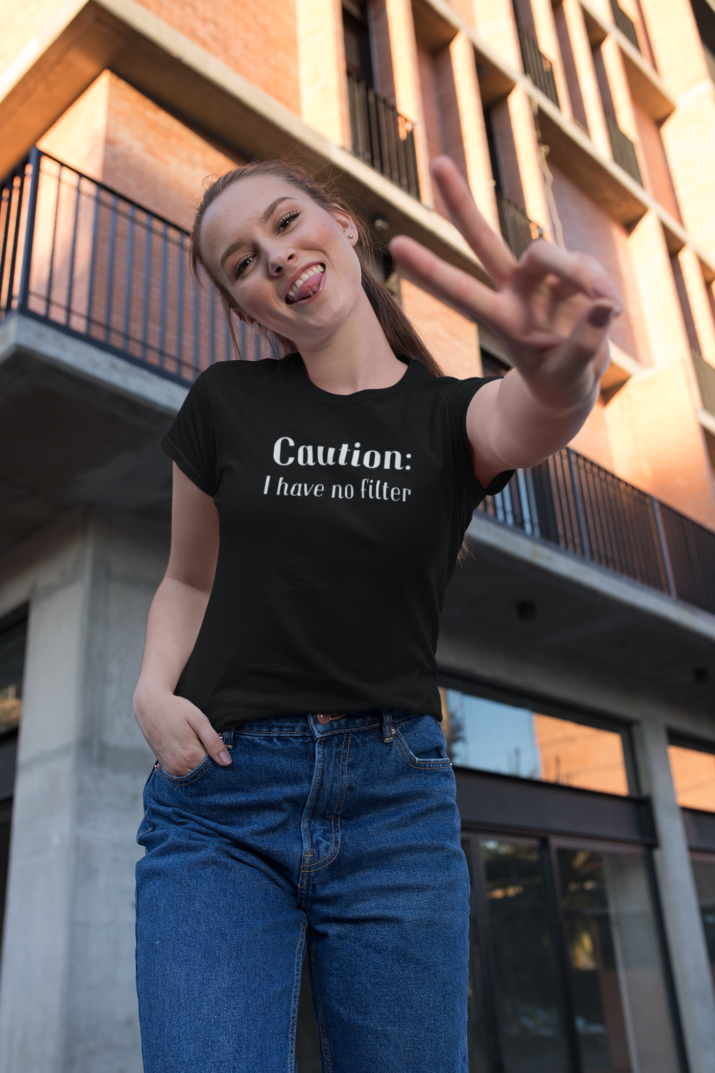 Women's Caution I Have No Filter Black T-Shirt