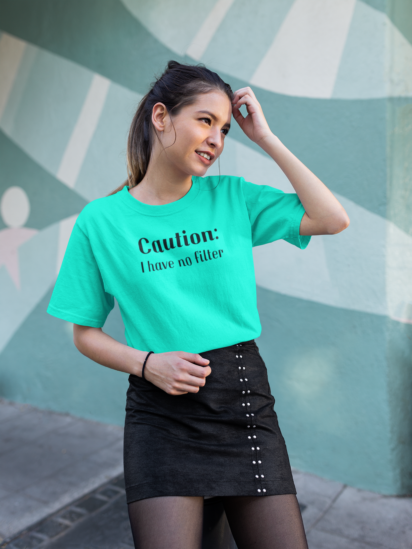Women's Caution I Have No Filter Mint Green T-Shirt