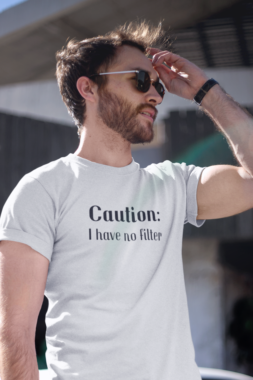 Men's Caution I Have No Filter White T-Shirt