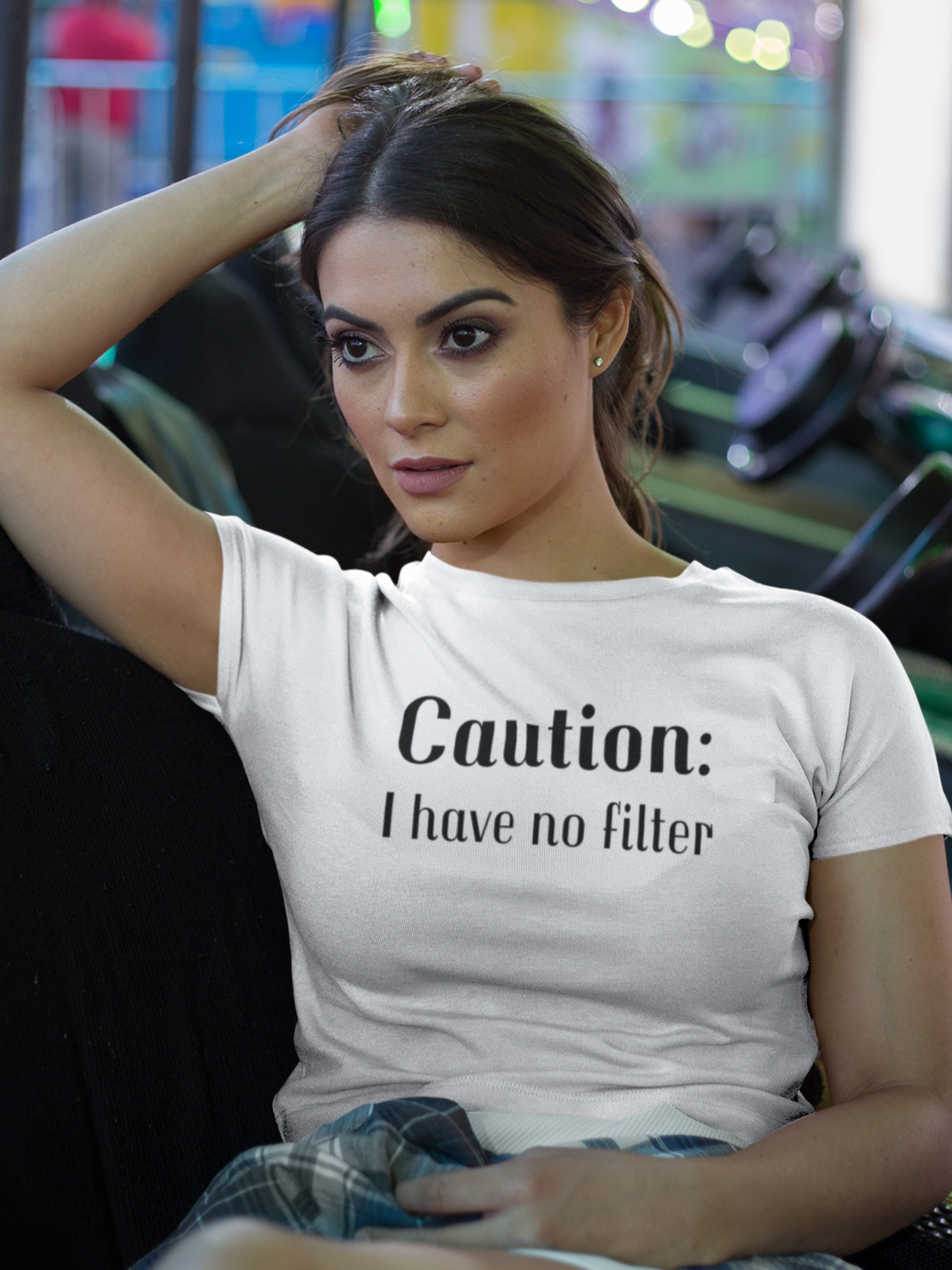 Women's Caution I Have No Filter White T-Shirt
