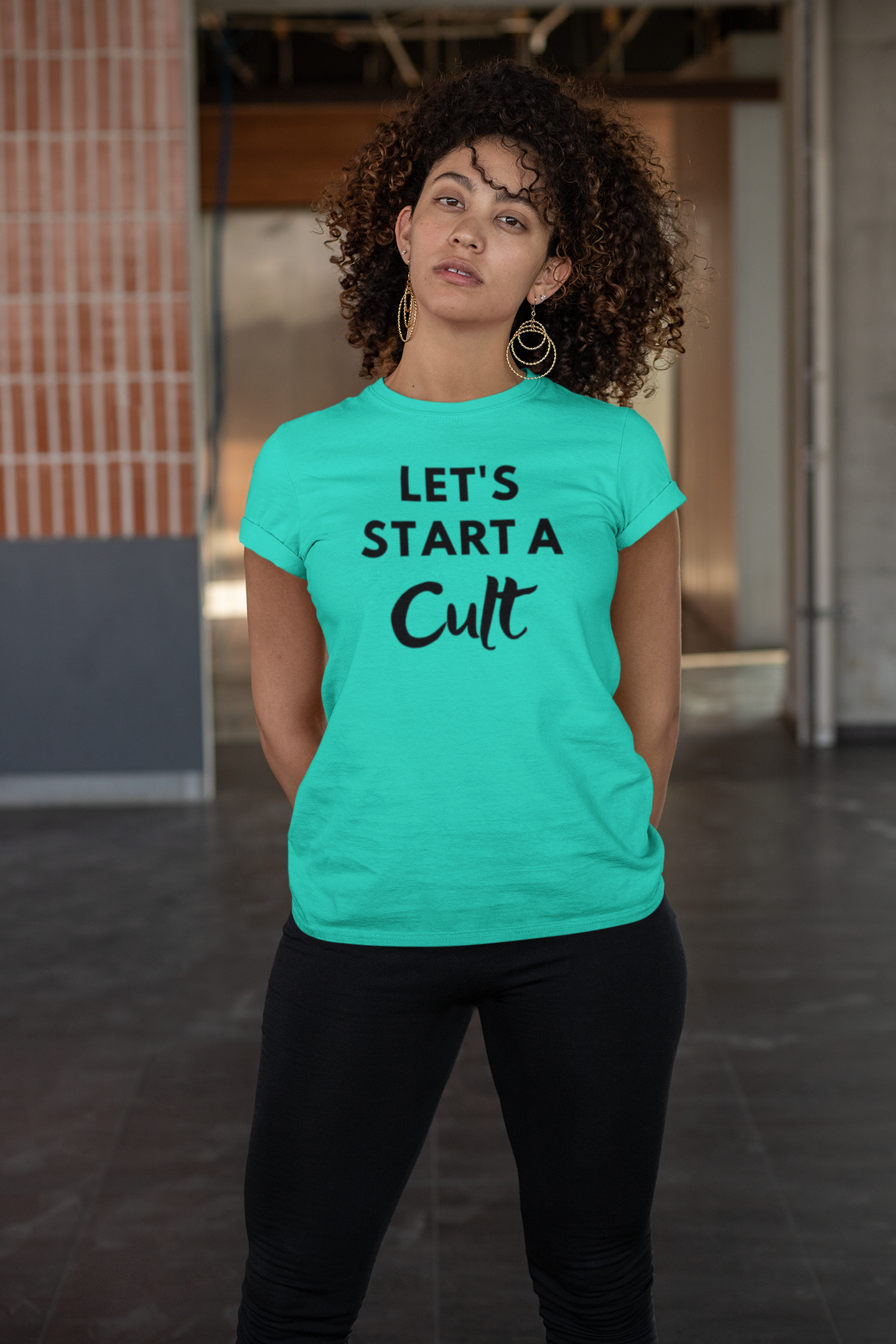 Women's Let's Start A Cult Mint Green T-Shirt