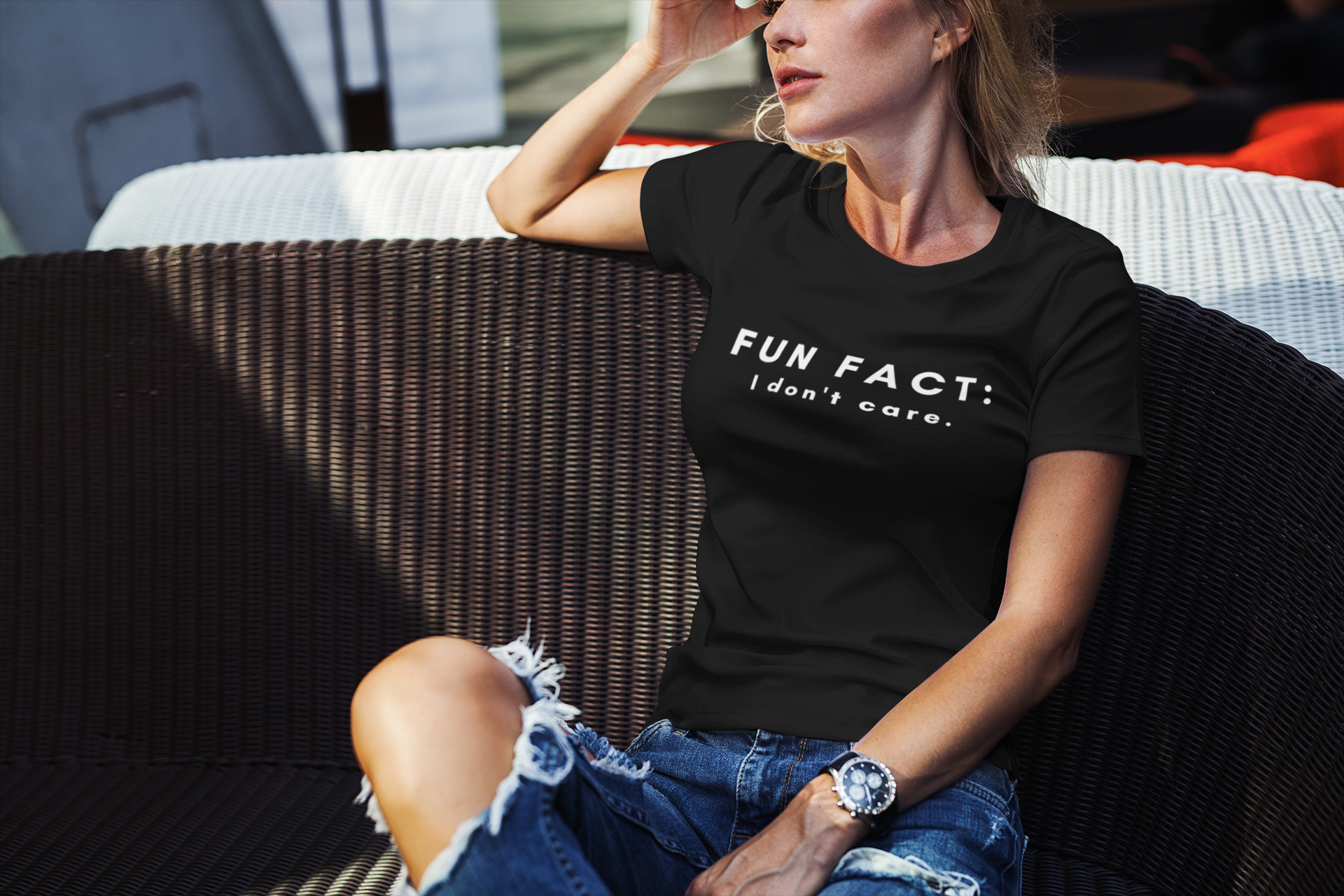 Women's Fun Fact: I Don't Care Black T-Shirt