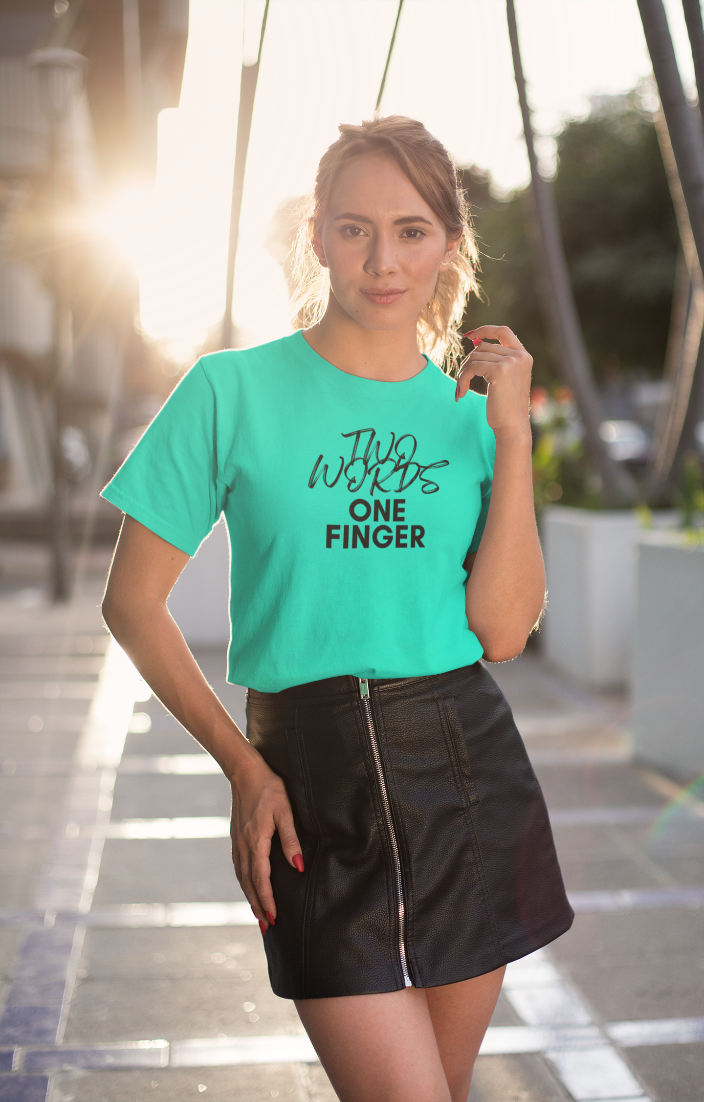 Women's Two Words One Finger Mint Green T-Shirt