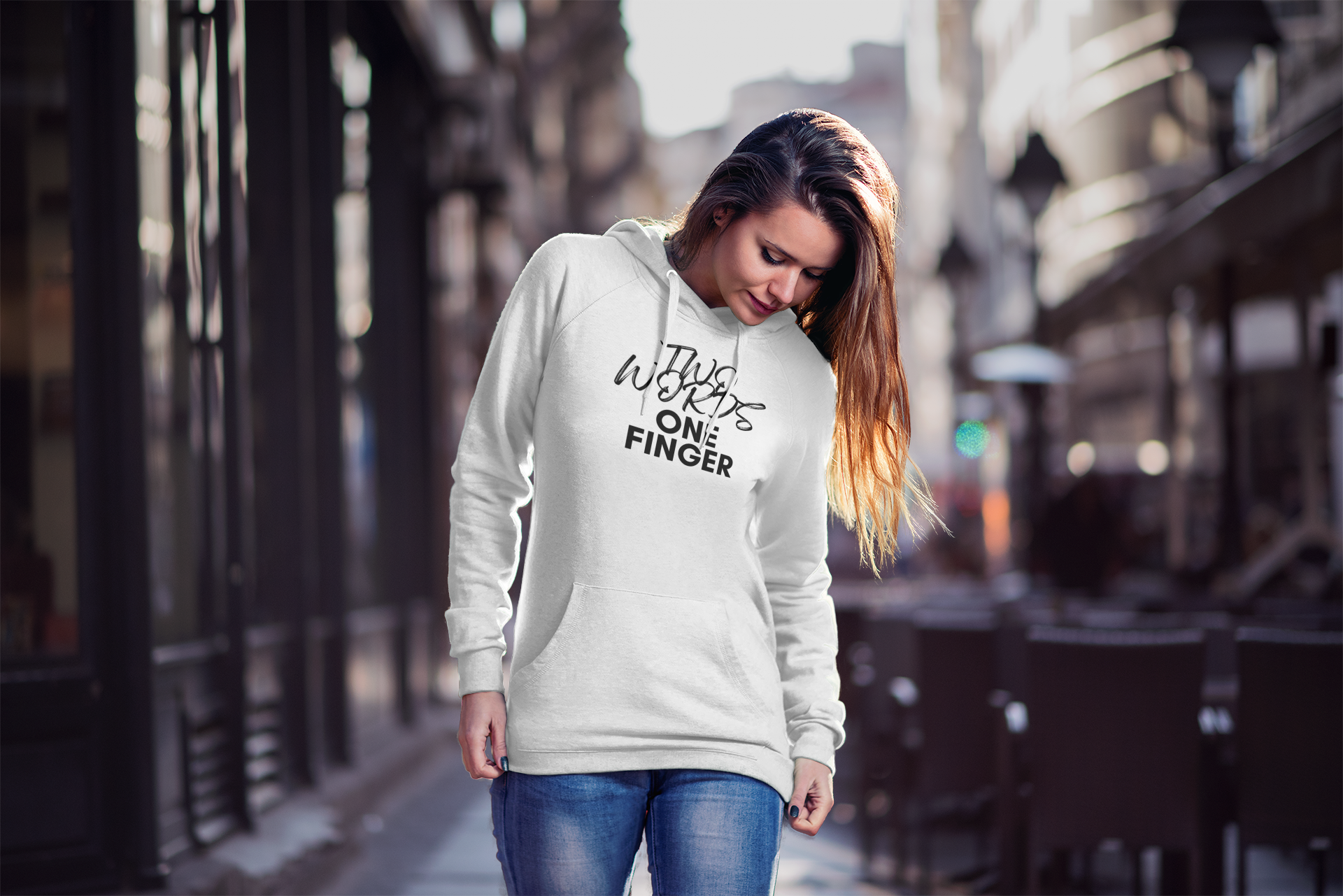 Women's Two Words One Finger White Hoodie