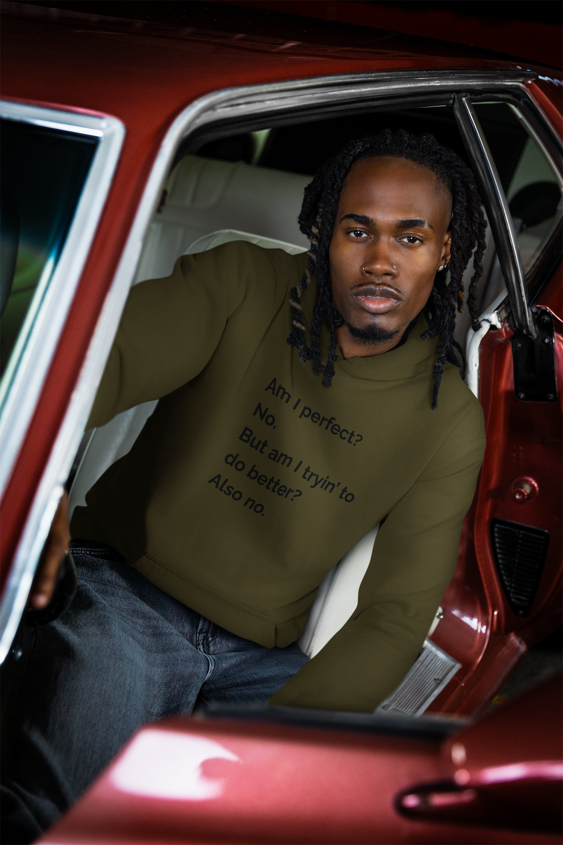 Men's Am I perfect? No. But am I tryin’ to do better? Also no. Green Hoodie