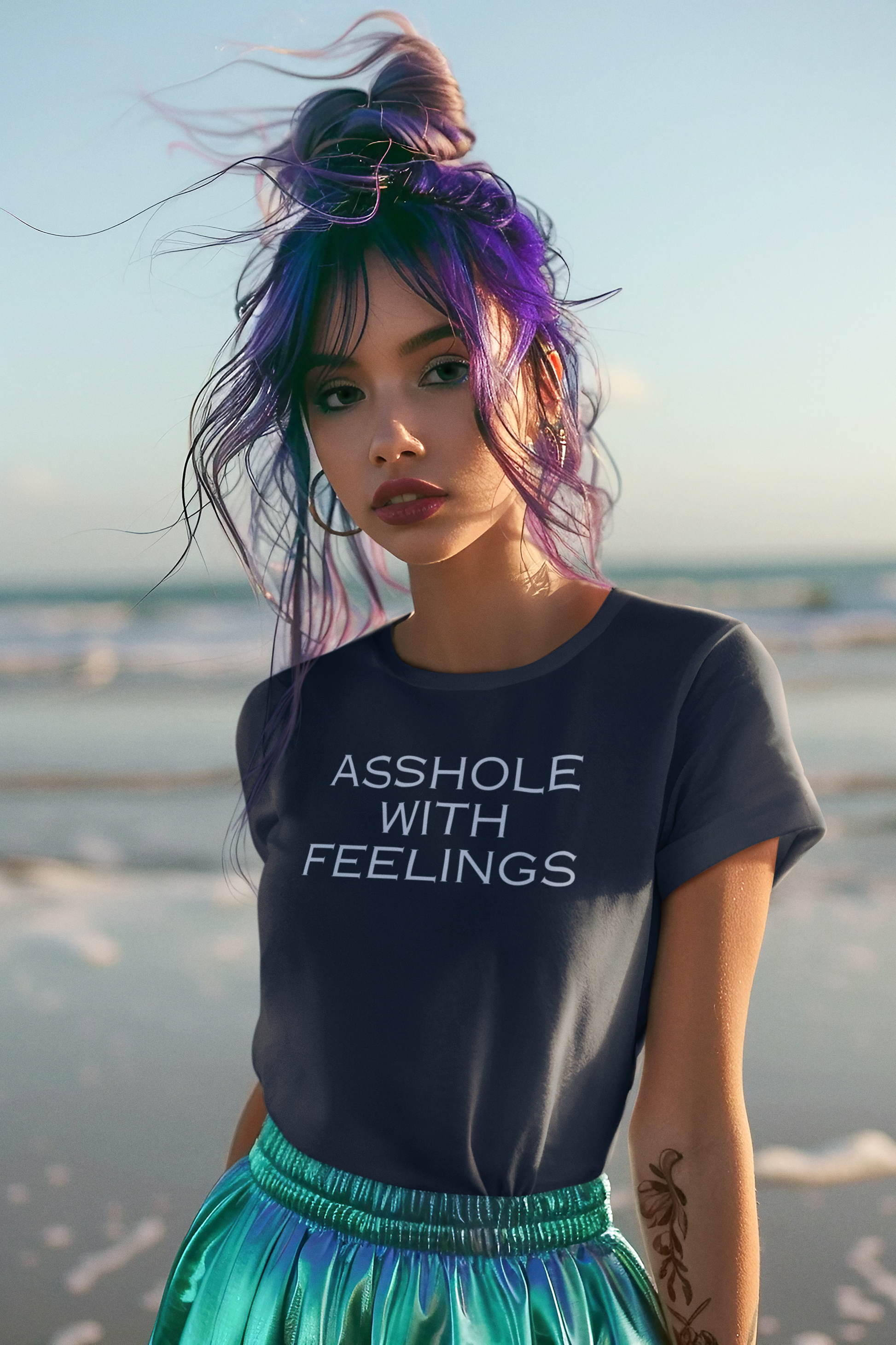 Women's Asshole With Feelings Blue T-Shirt