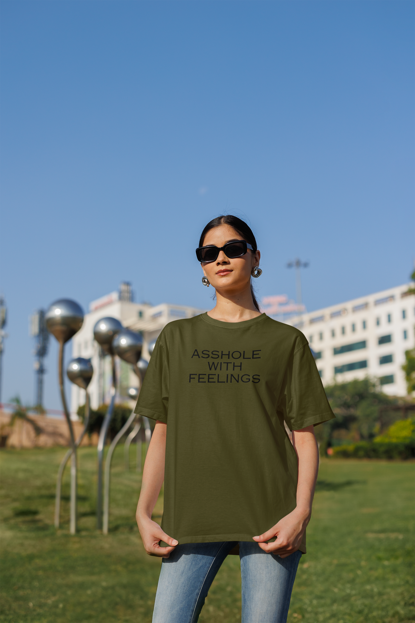 Women's Asshole With Feelings Green T-Shirt