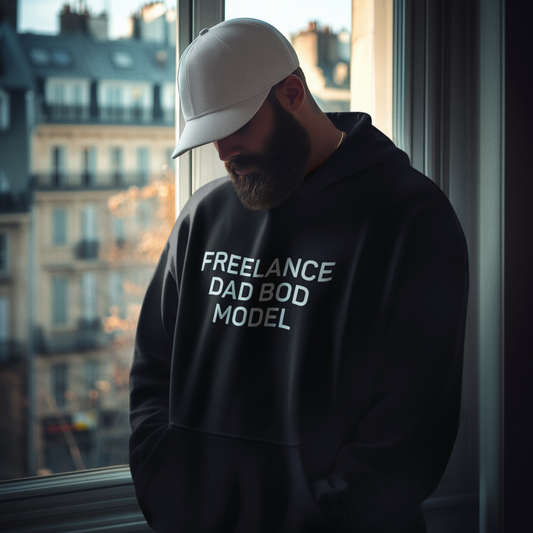 Men's Freelance Dad Bod Model Black Hoodie