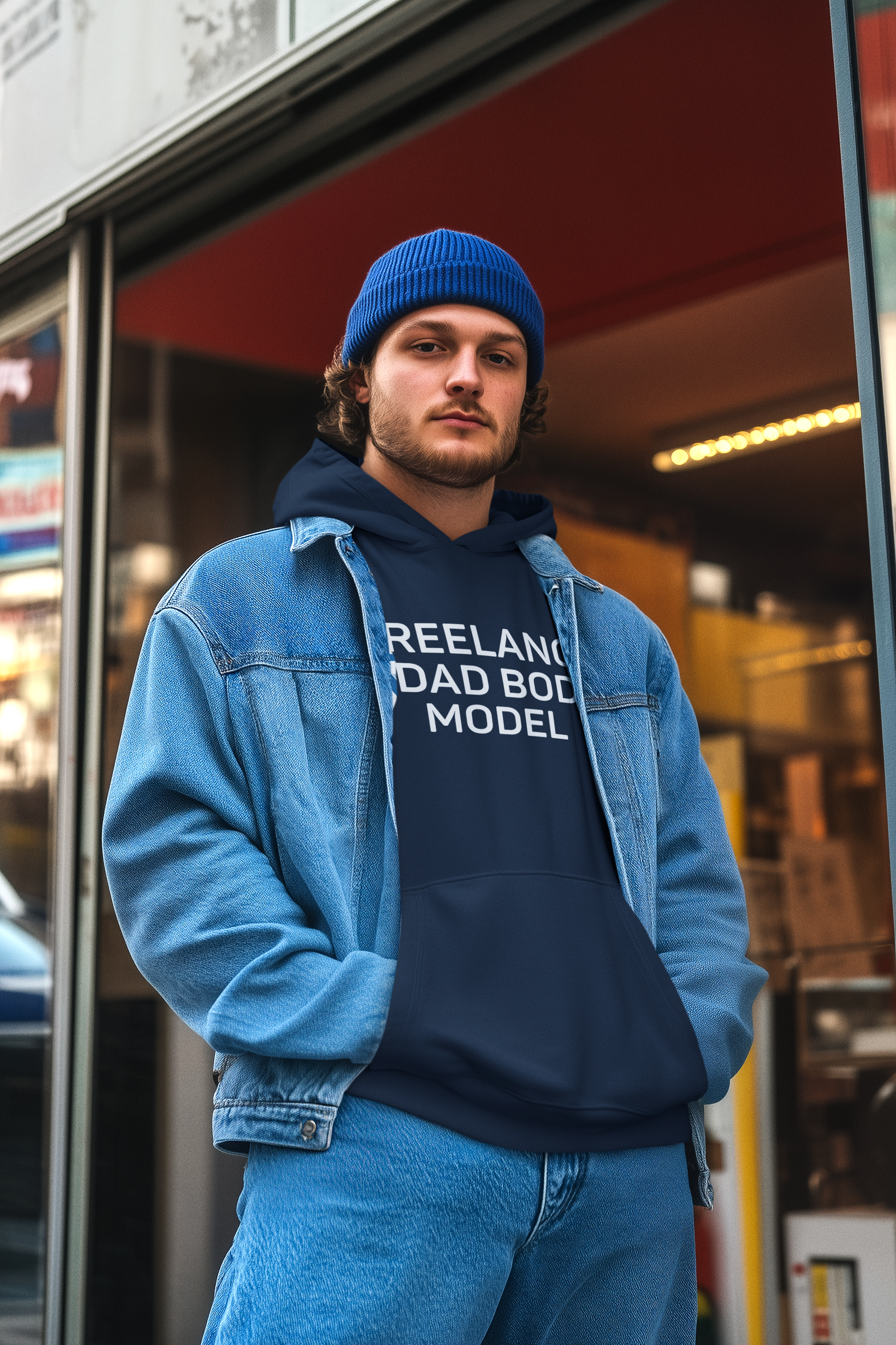 Men's Freelance Dad Bod Model Blue Hoodie