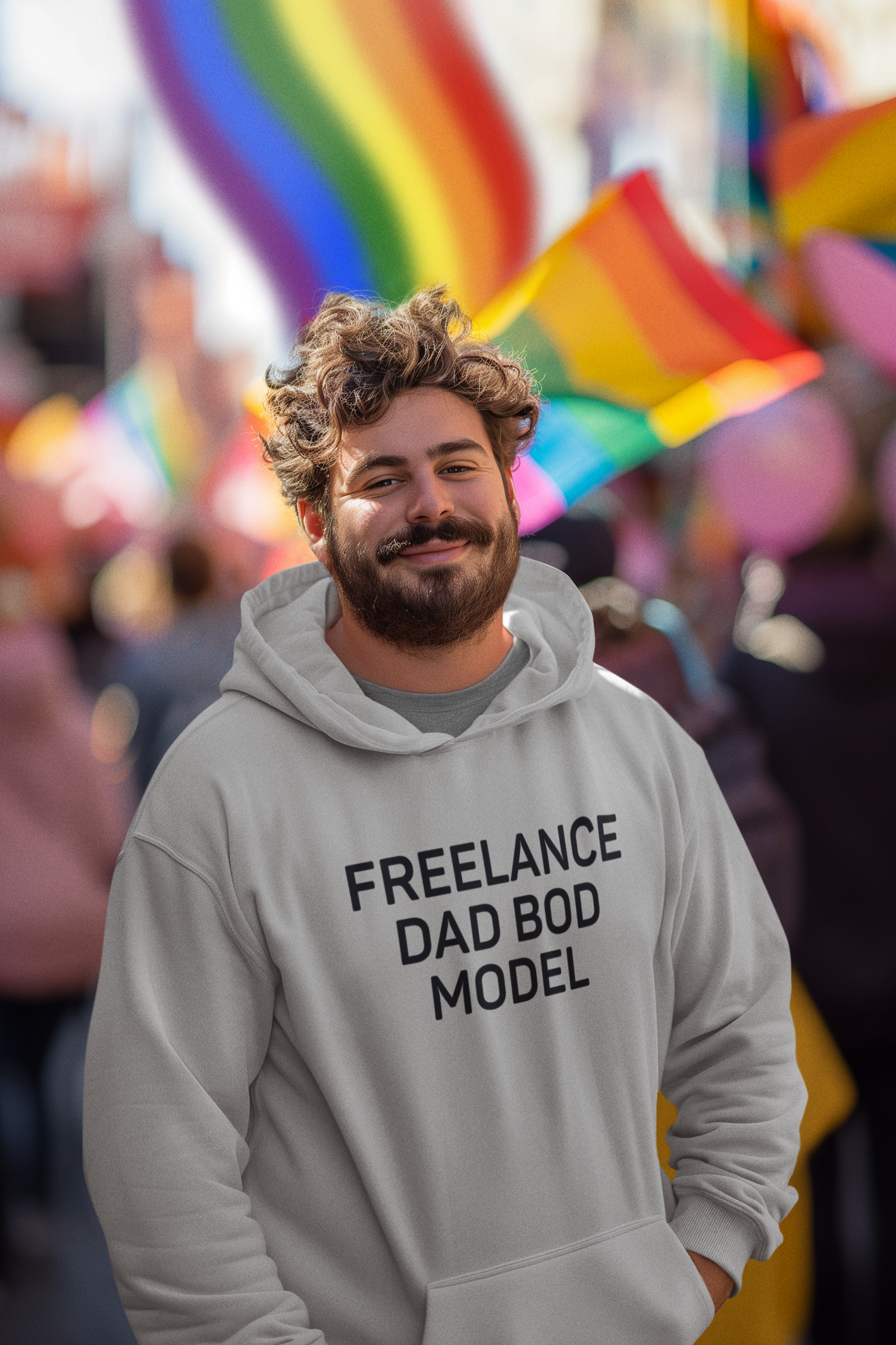 Men's Freelance Dad Bod Model Grey Hoodie
