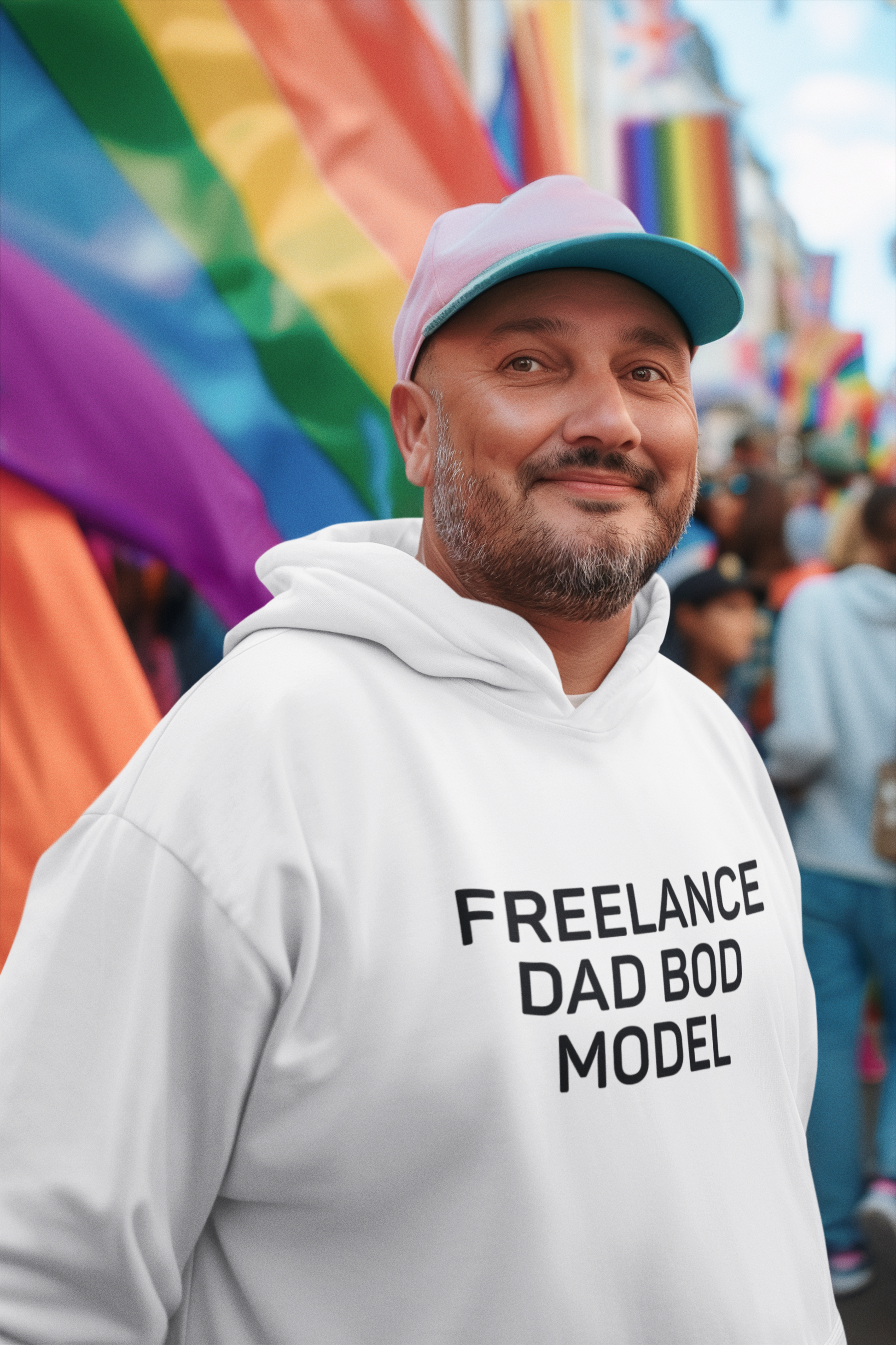 Men's Freelance Dad Bod Model White Hoodie